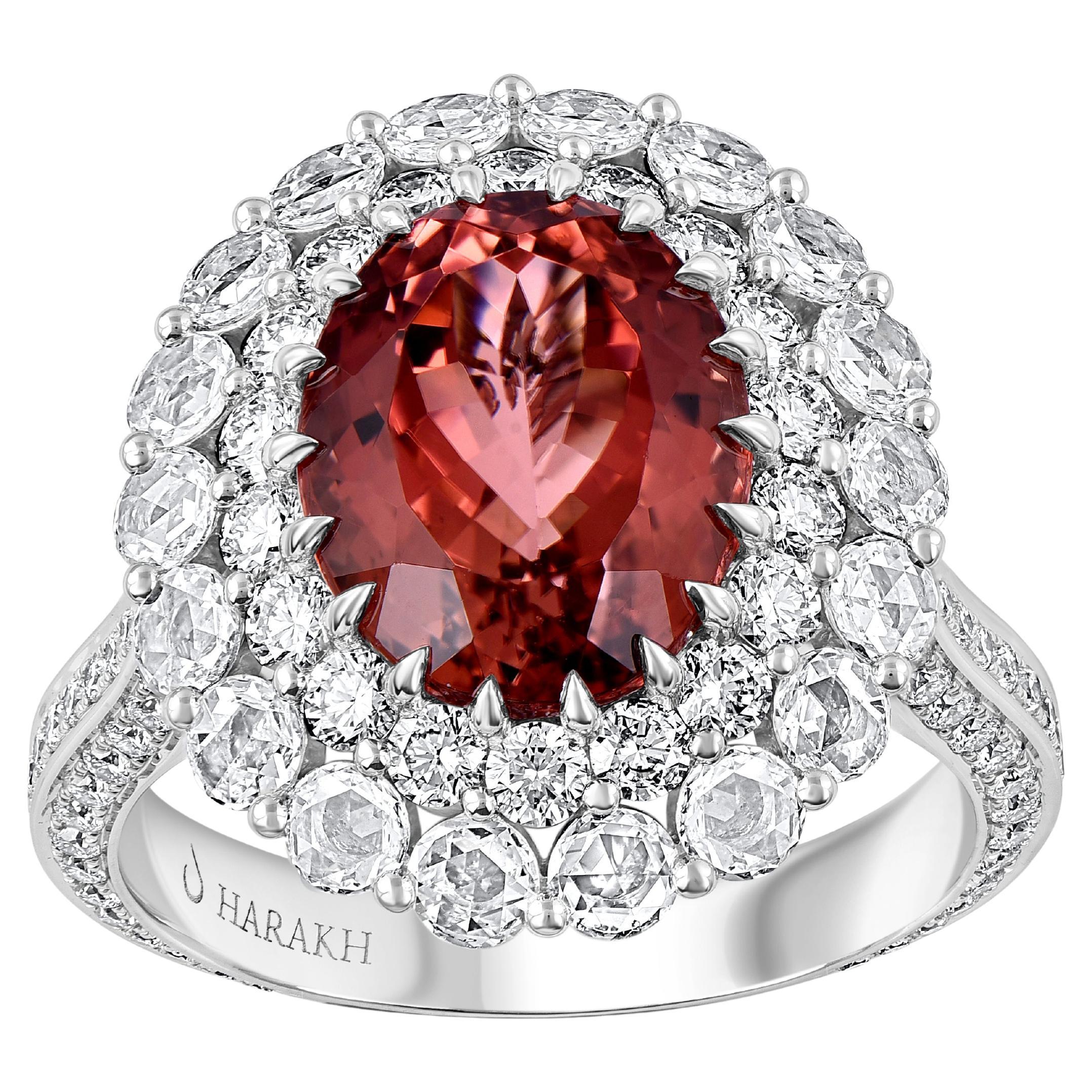HARAKH 18KT Gold Colorless Diamond and Padparadscha Tourmaline Cascade Ring