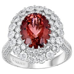 Harakh Bague en or 18KT avec diamant incolore et tourmaline Padparadscha Cascade