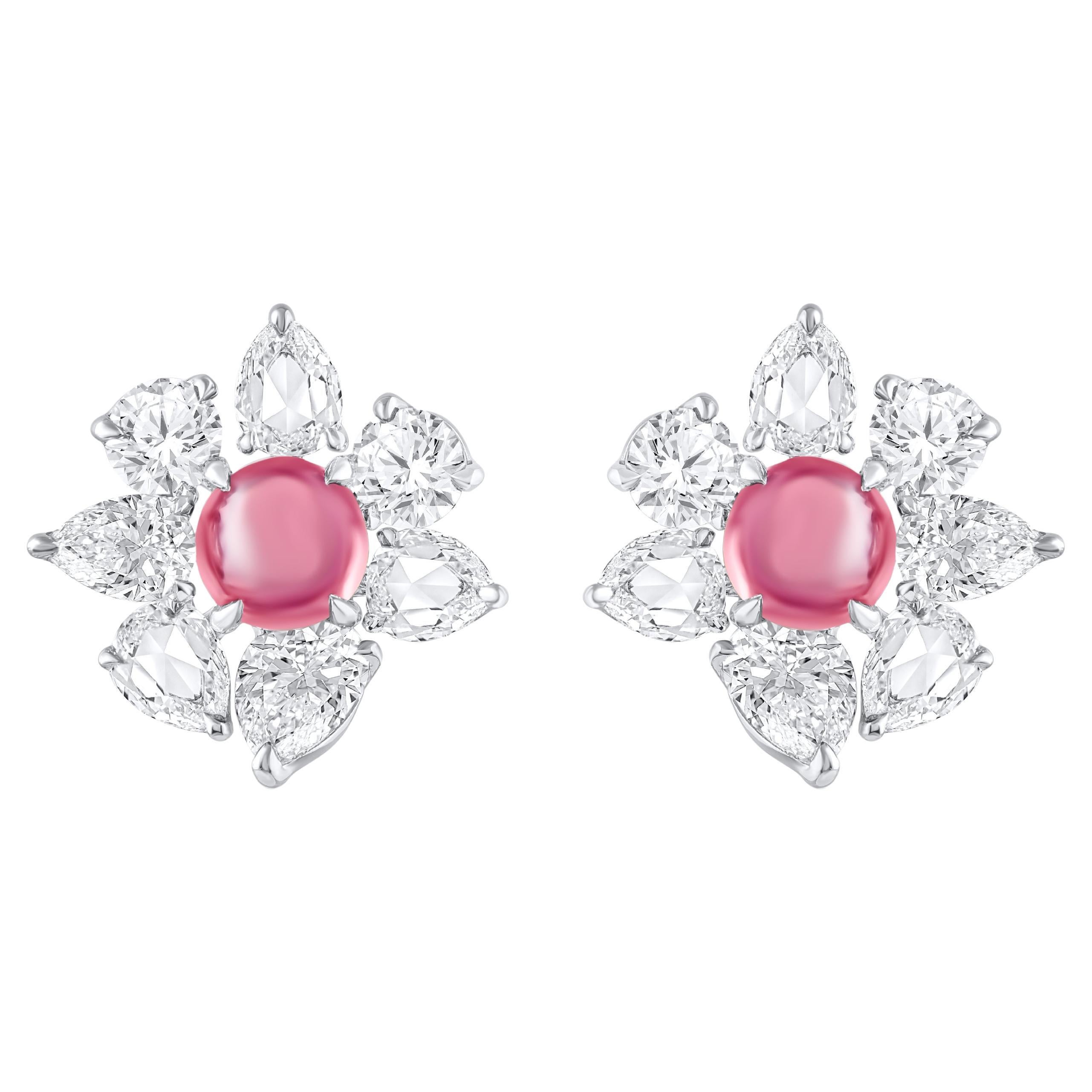 HARAKH Pendiente Cascada Oro 18KT Diamante Incoloro y Turmalina Rosa