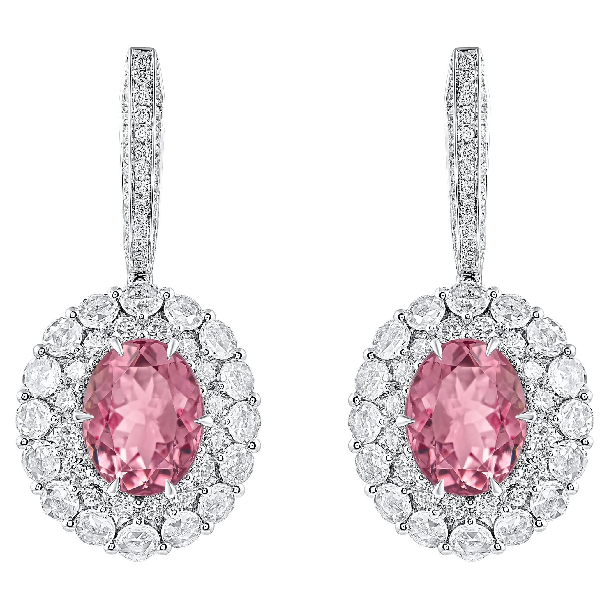 HARAKH 18KT Gold Farbloser Diamant und Pinker Turmalin Cascade Ohrring
