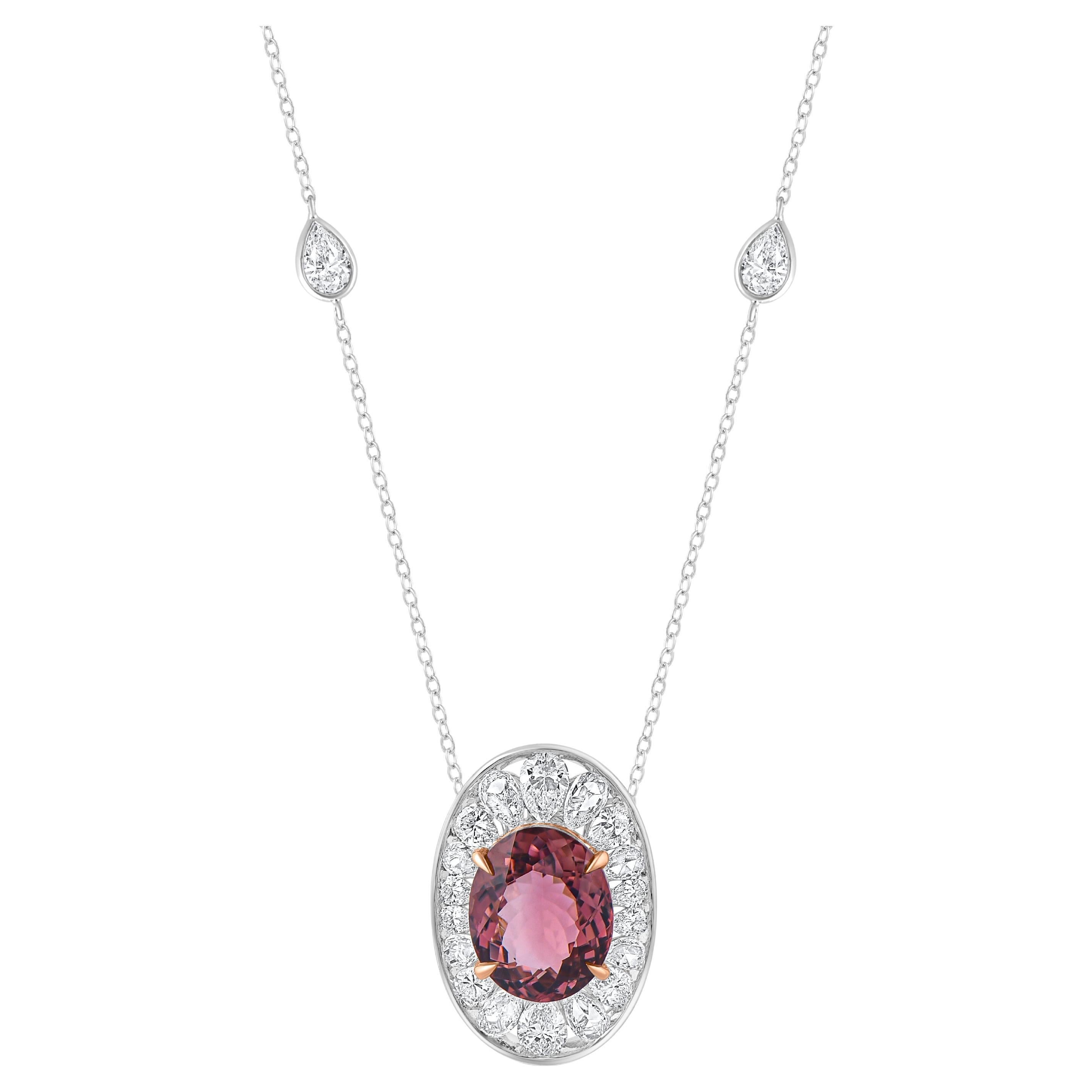 HARAKH 18KT Gold Colorless Diamond and Pink Tourmaline Cascade Pendant