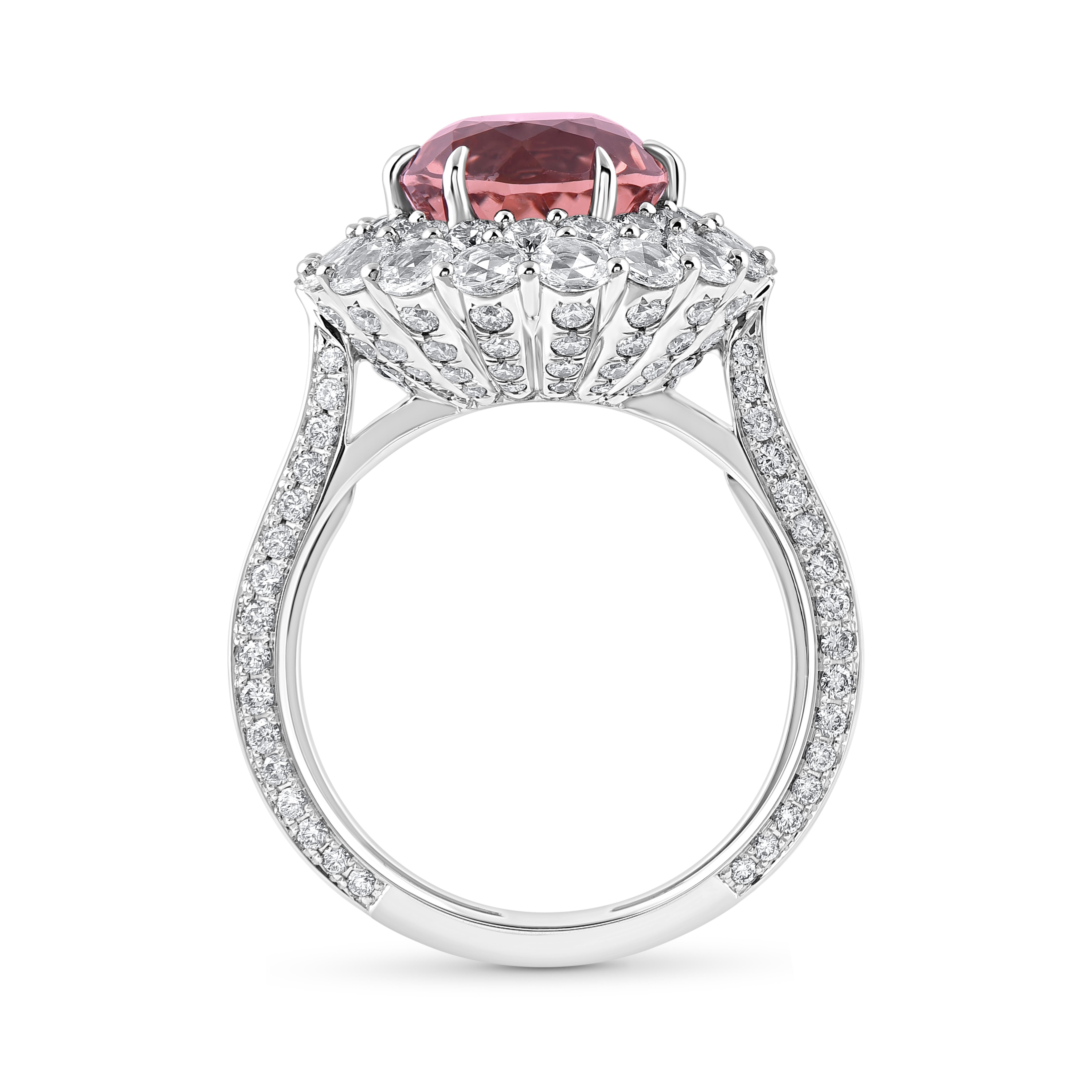 Modern HARAKH 18KT Gold Colorless Diamond and Pink Tourmaline Cascade Ring For Sale