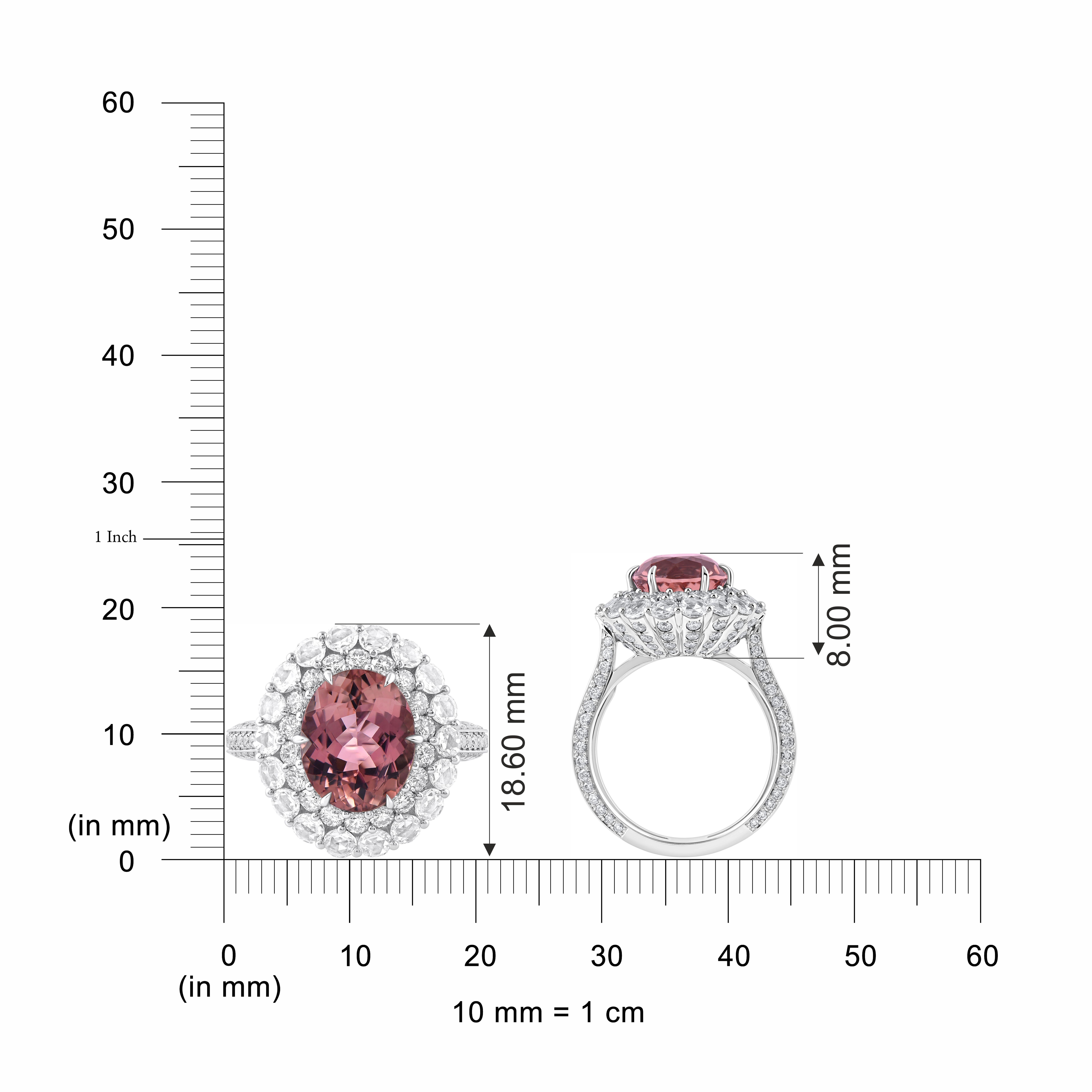 Brilliant Cut HARAKH 18KT Gold Colorless Diamond and Pink Tourmaline Cascade Ring For Sale