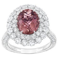 HARAKH Anillo en Cascada de Oro de 18 KT con Diamante Incoloro y Turmalina Rosa