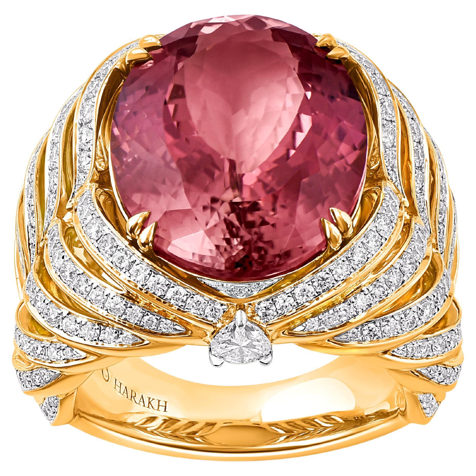 HARAKH 18KT Mandala-Ring, Gold, farbloser Diamant und rosa Turmalin