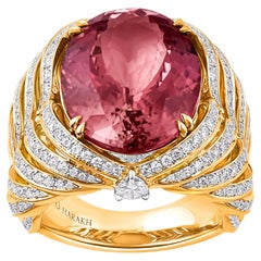 HARAKH 18KT Mandala-Ring, Gold, farbloser Diamant und rosa Turmalin