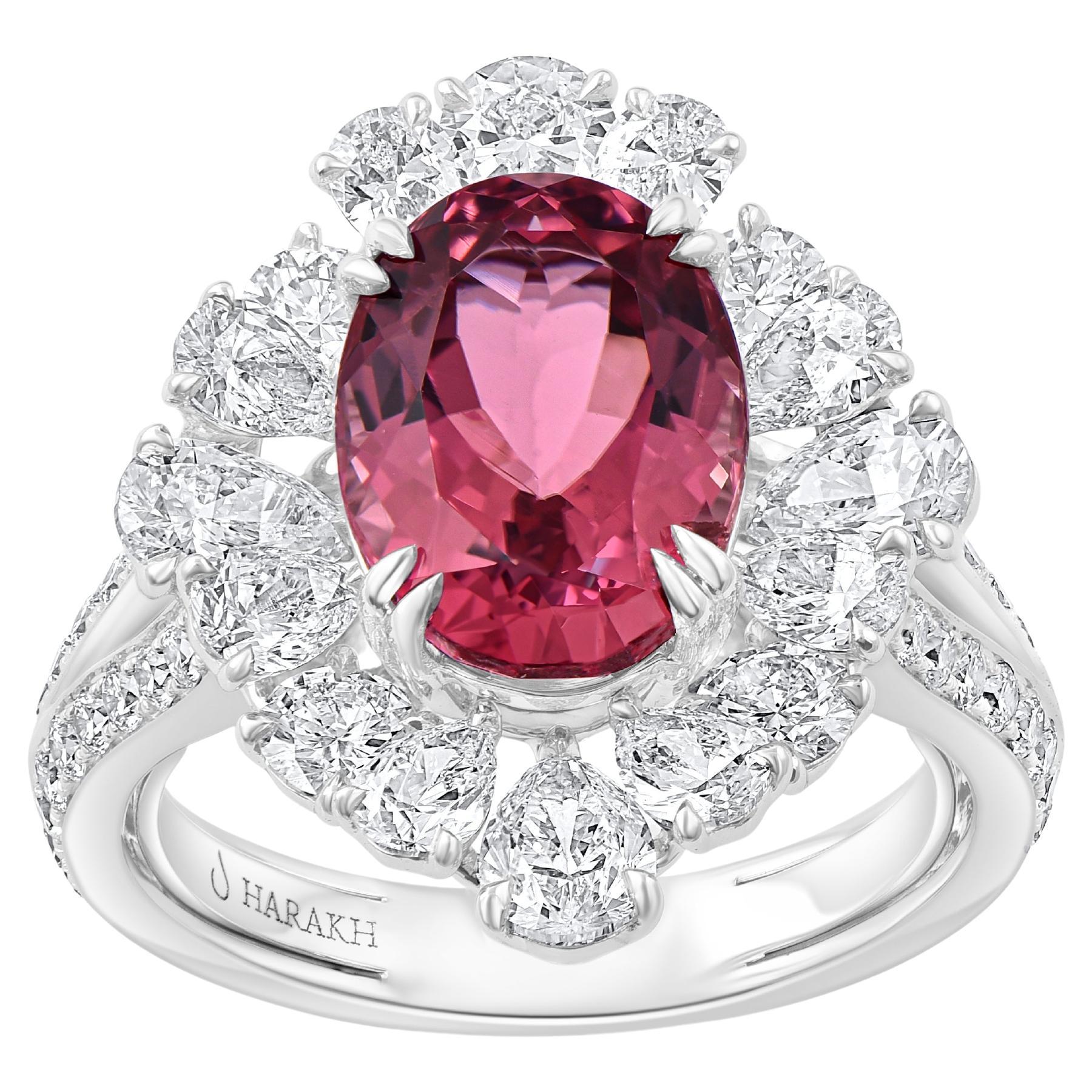 HARAKH 18KT Gold Colorless Diamond and Pink Tourmaline Raindrop Ring