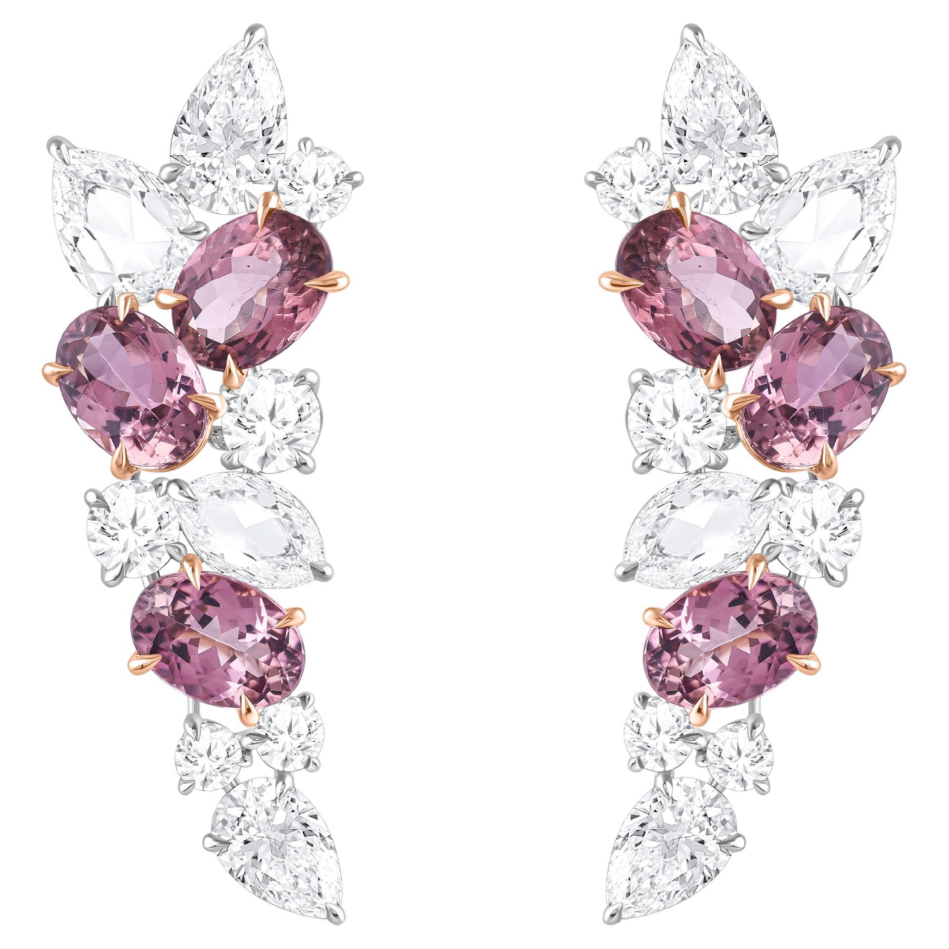 HARAKH 18KT Gold Colorless Diamond and Pinkish Tourmaline Cascade Earring