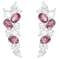 Boucle d'oreille Cascade en or 18KT avec diamant incolore et tourmaline rose