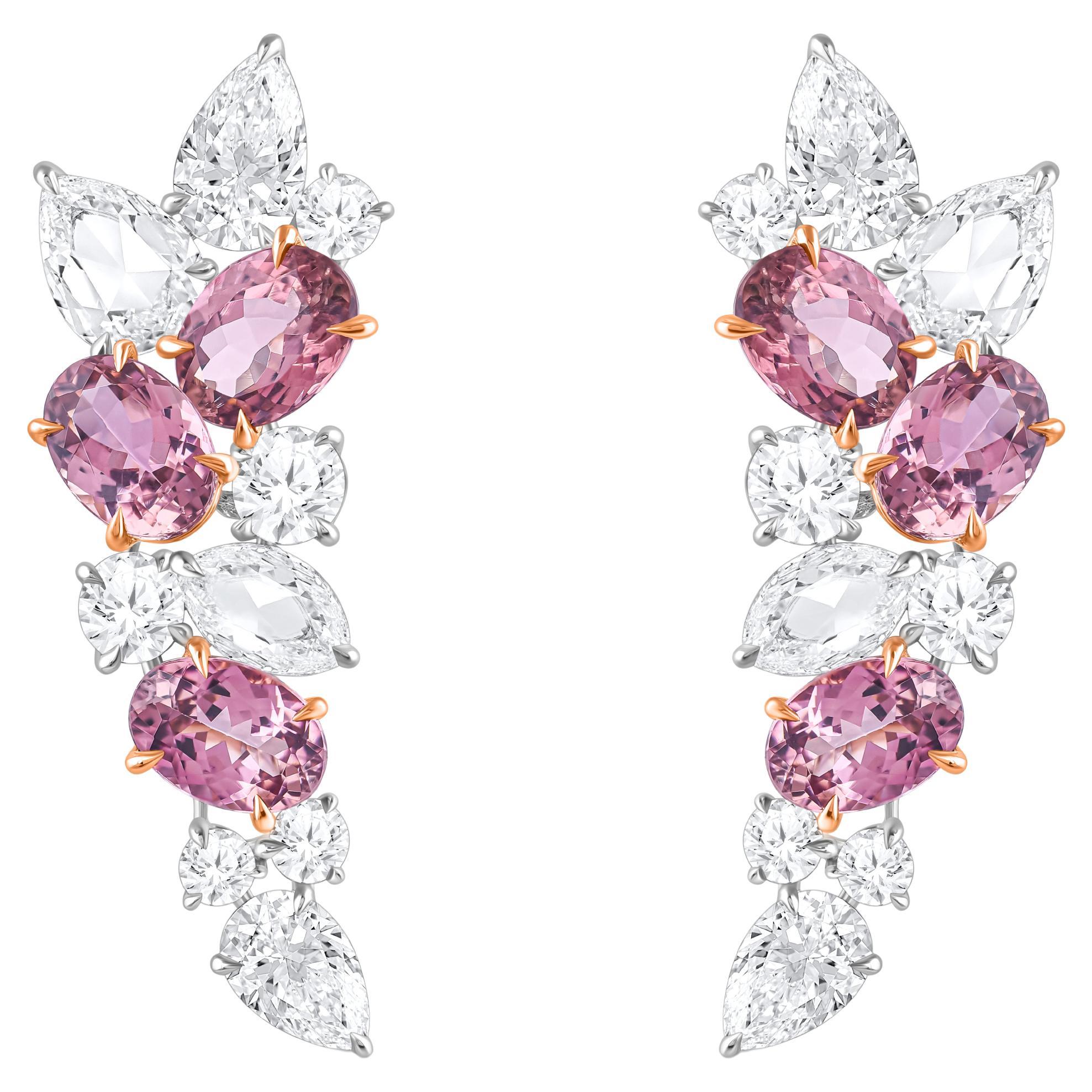 HARAKH 18KT Gold farbloser Diamant und rosafarbener Turmalin Cascade-Ohrring