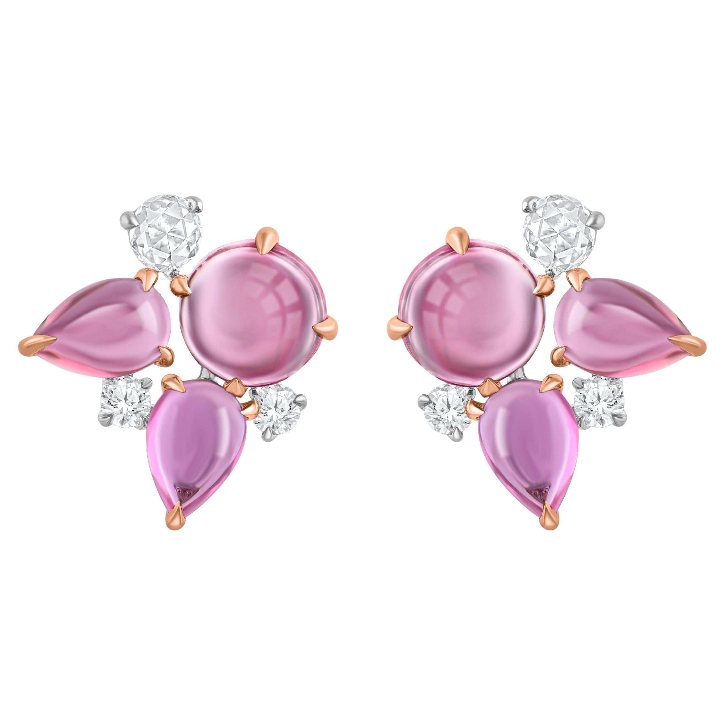 HARAKH 18KT Cascade-Ohrring aus Gold mit farblosen Diamanten und lila rosa Turmalin