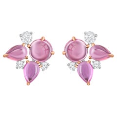 Boucle d'oreille Cascade en or 18KT avec diamant incolore et tourmaline rose violacée