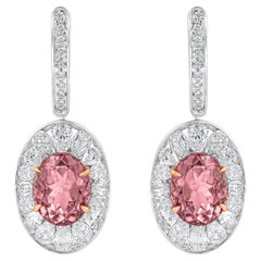 HARAKH Pendiente Cascada Oro 18KT Diamante Incoloro y Turmalina Rosa Violeta