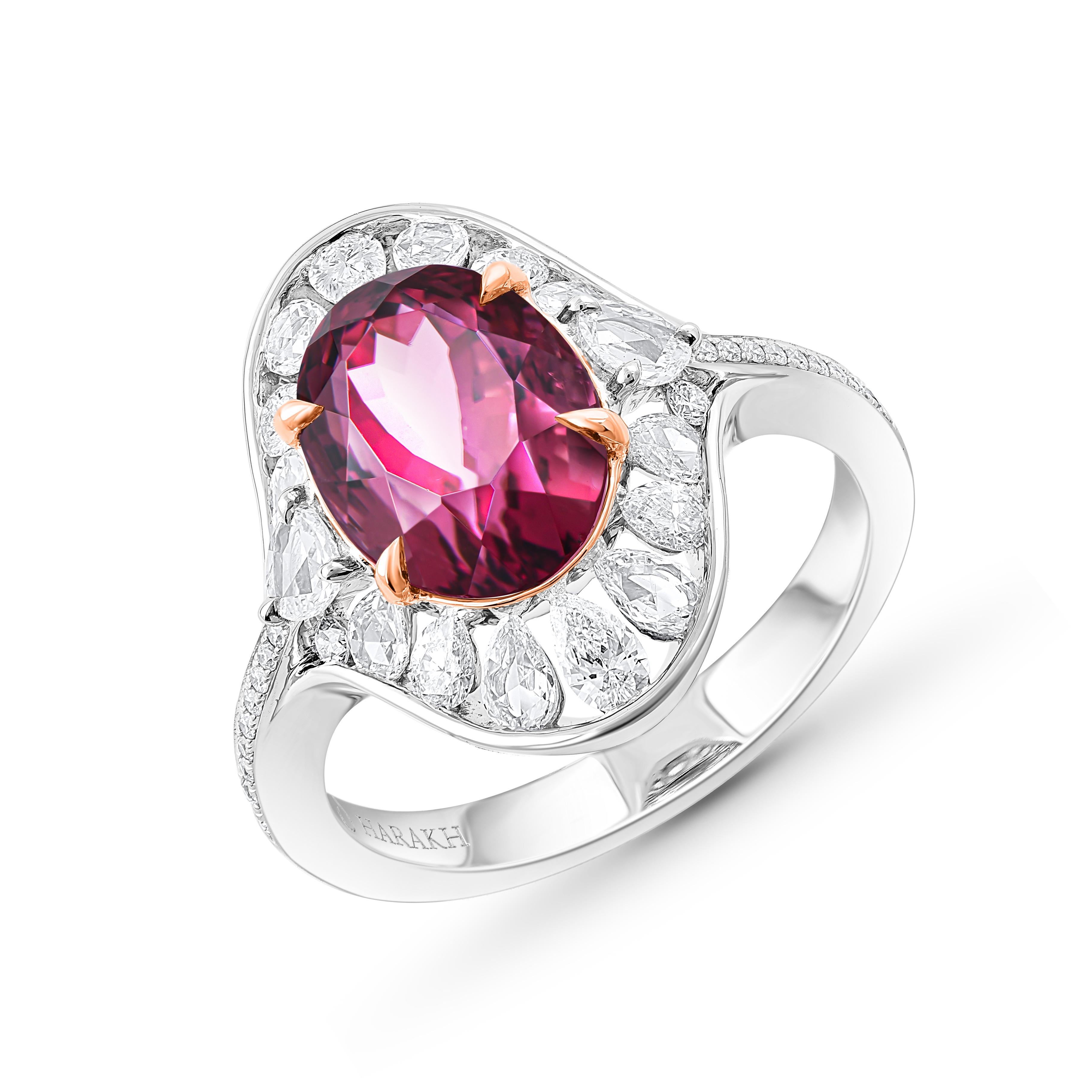 Inspired by the JOY of experiencing a gushing waterfall, this diamond cluster ring is studded with a beautiful mix of natural purplish-pink tourmaline and brilliant rose-cut diamonds dripping delicately. Handcrafted in 18KT white gold, this elegant