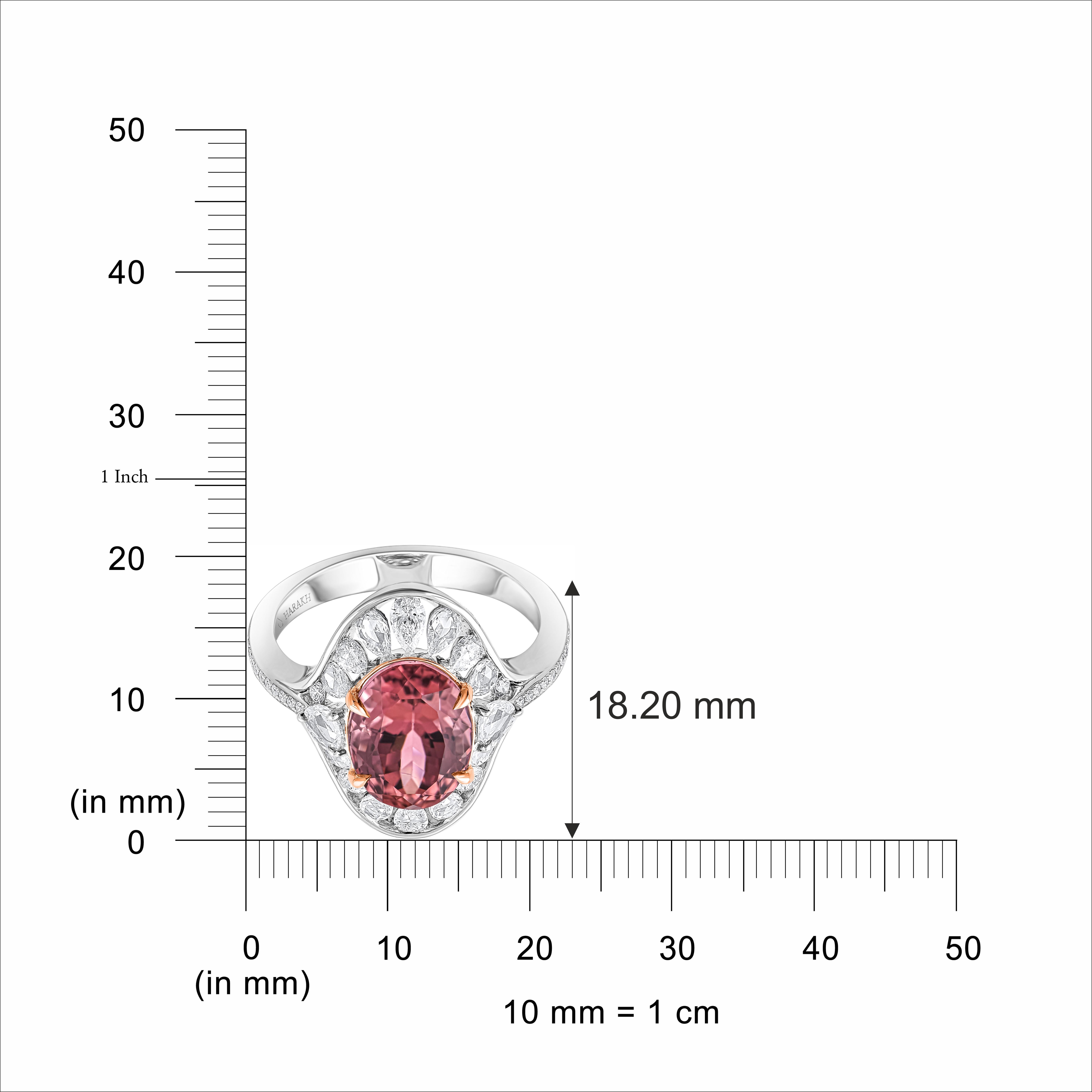 Moderno Anello a cascata con diamante incolore e tormalina rosa violacea in oro 18KT di Harakh in vendita