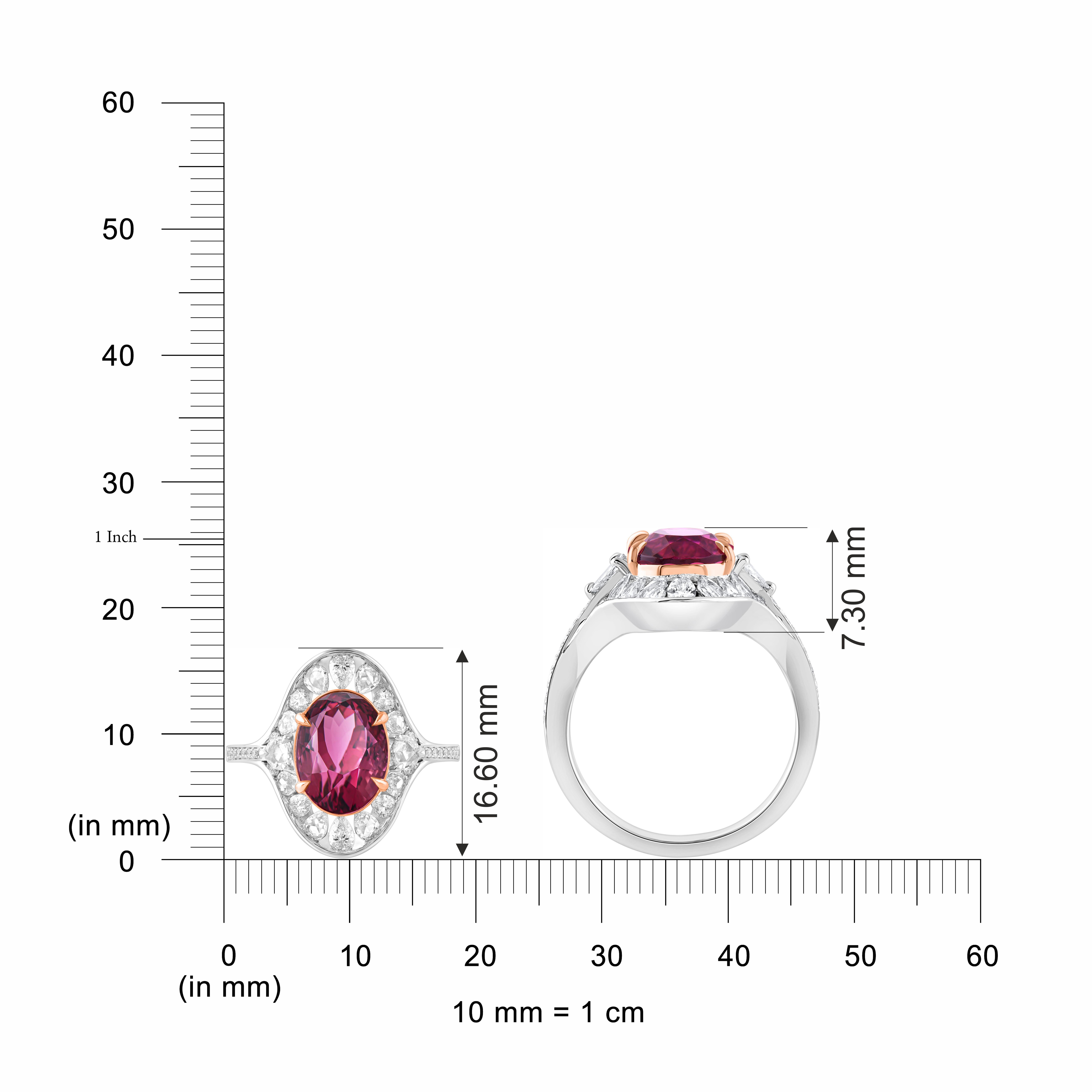 HARAKH 18KT Gold Colorless Diamond and Purplish Pink Tourmaline Cascade Ring In New Condition For Sale In New York, NY
