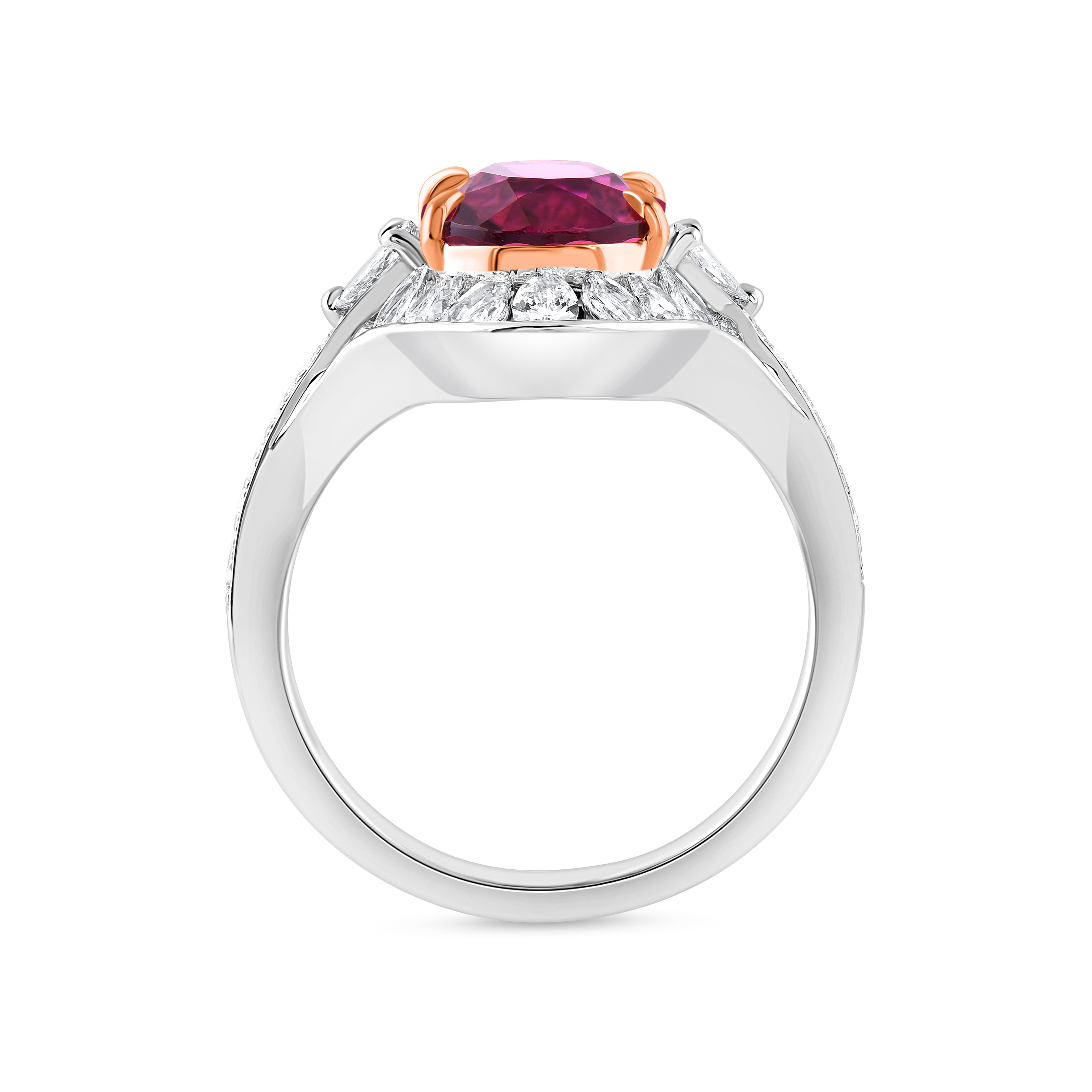 Brilliant Cut HARAKH 18KT Gold Colorless Diamond and Purplish Pink Tourmaline Cascade Ring For Sale