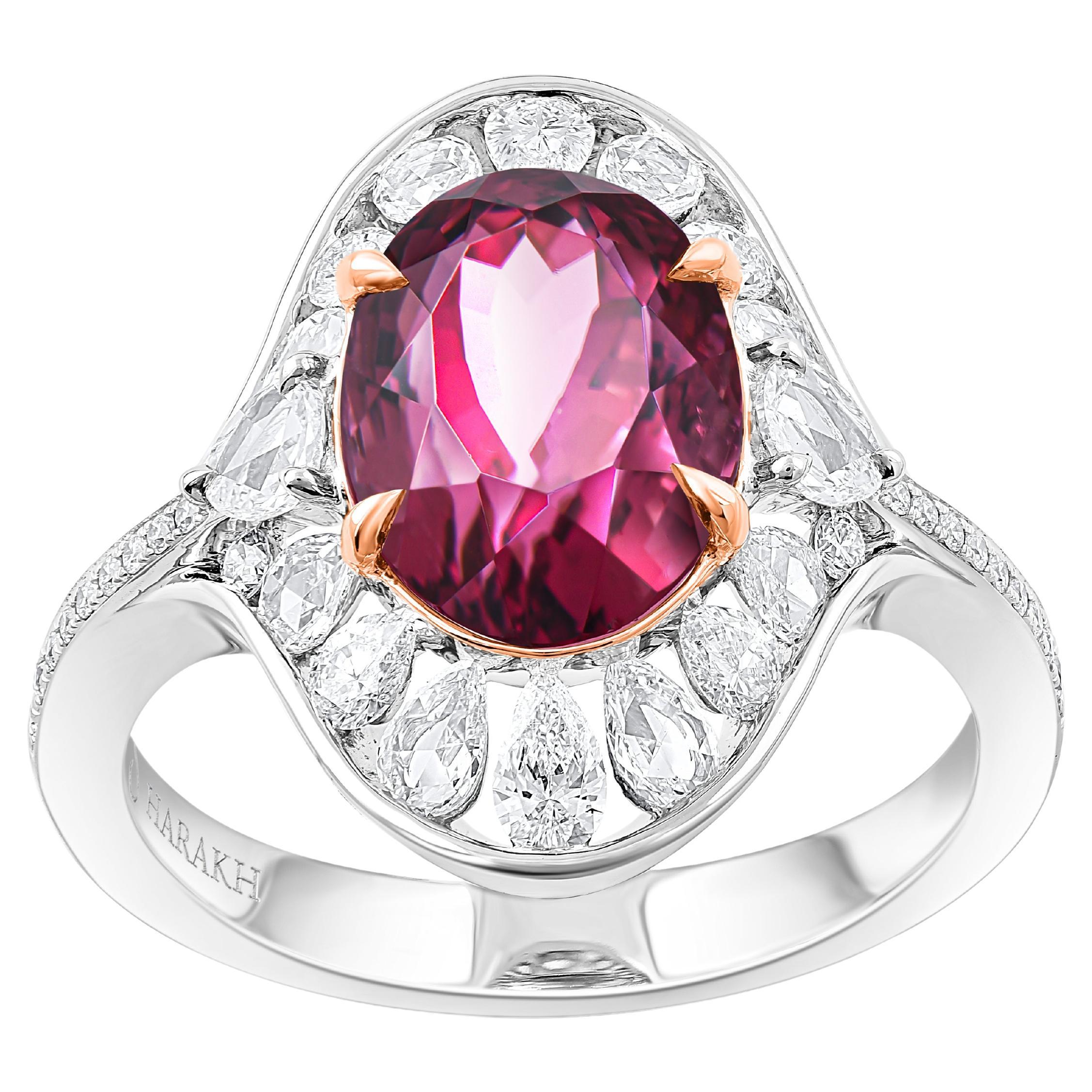 HARAKH 18KT Gold Colorless Diamond and Purplish Pink Tourmaline Cascade Ring For Sale