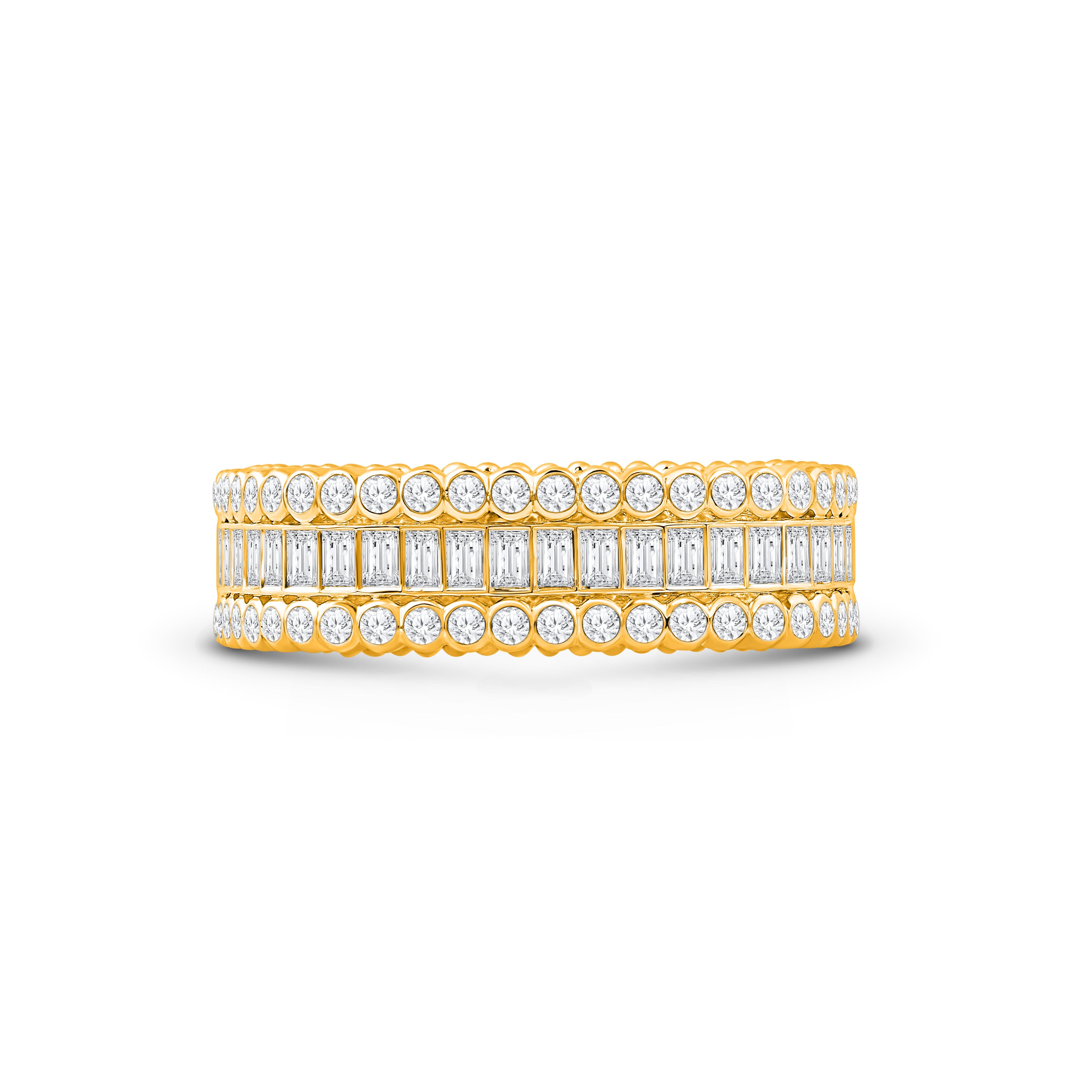 HARAKH Anillo Contemporáneo Baguette Diamante Incoloro Oro 18KT Corte brillante en venta
