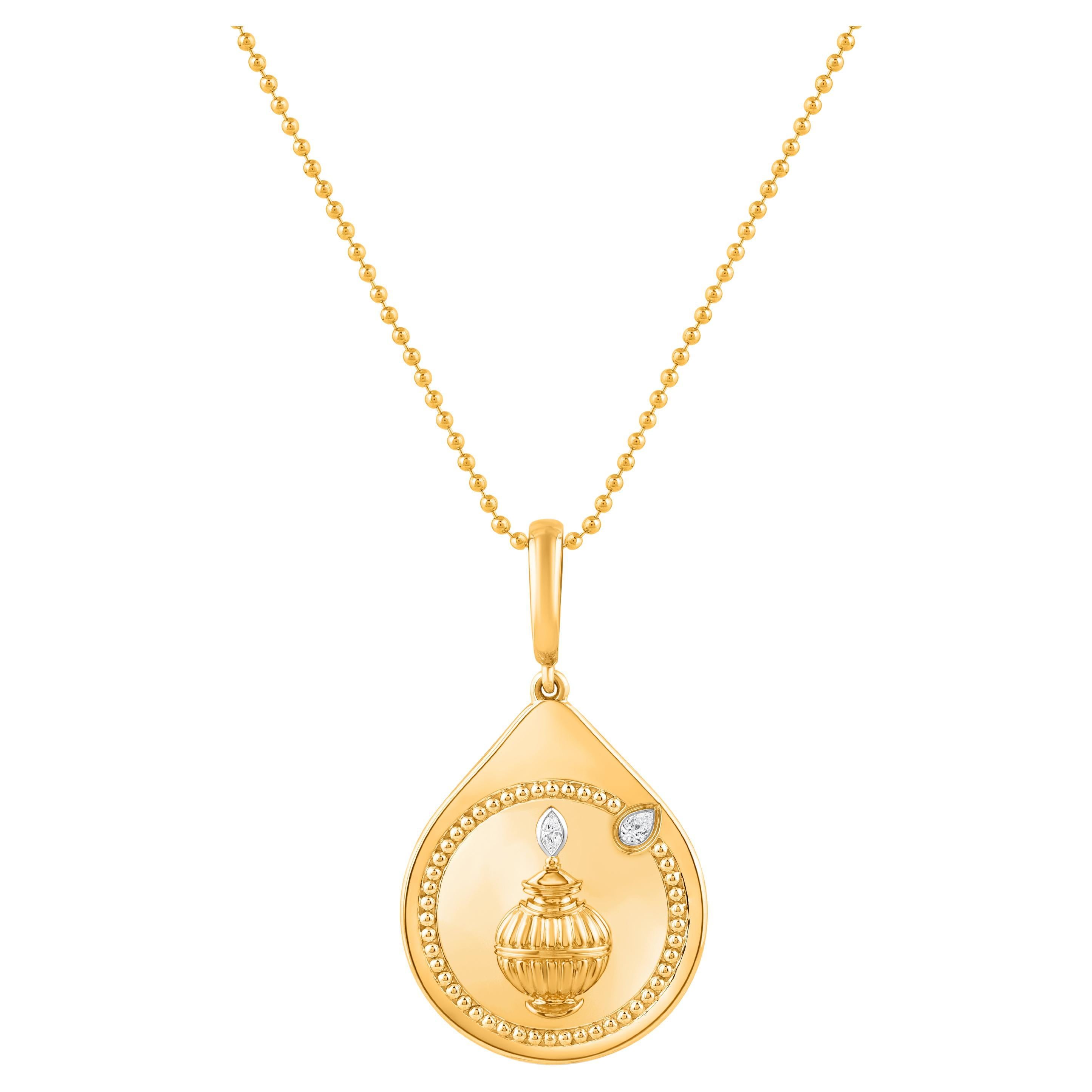 HARAKH 18KT Gold farblose Diamant-Halskette mit JOY Prosperity-Anhänger