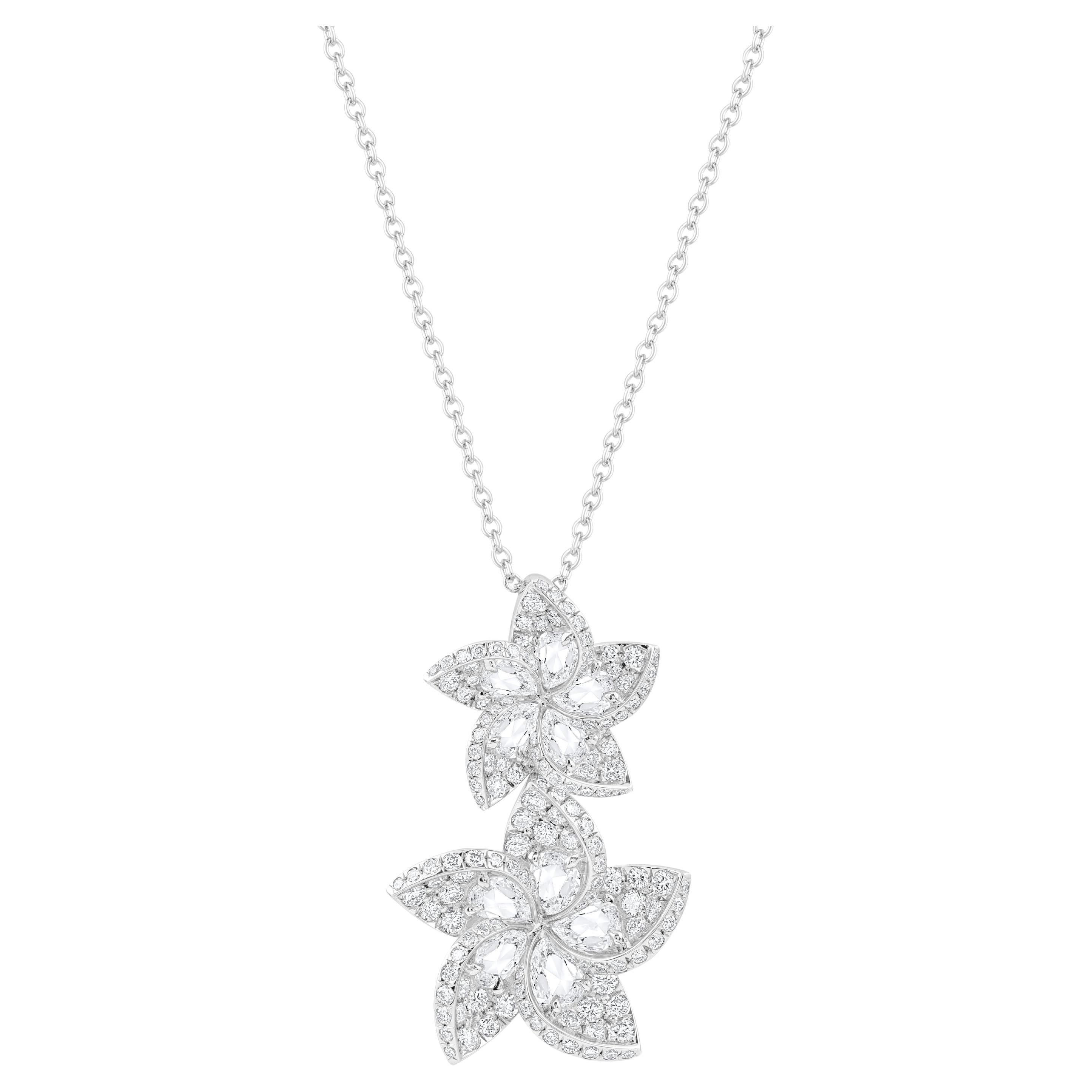 HARAKH 18KT Halskette mit doppeltem floralem Frangipani-Anhänger, Gold, farbloser Diamant