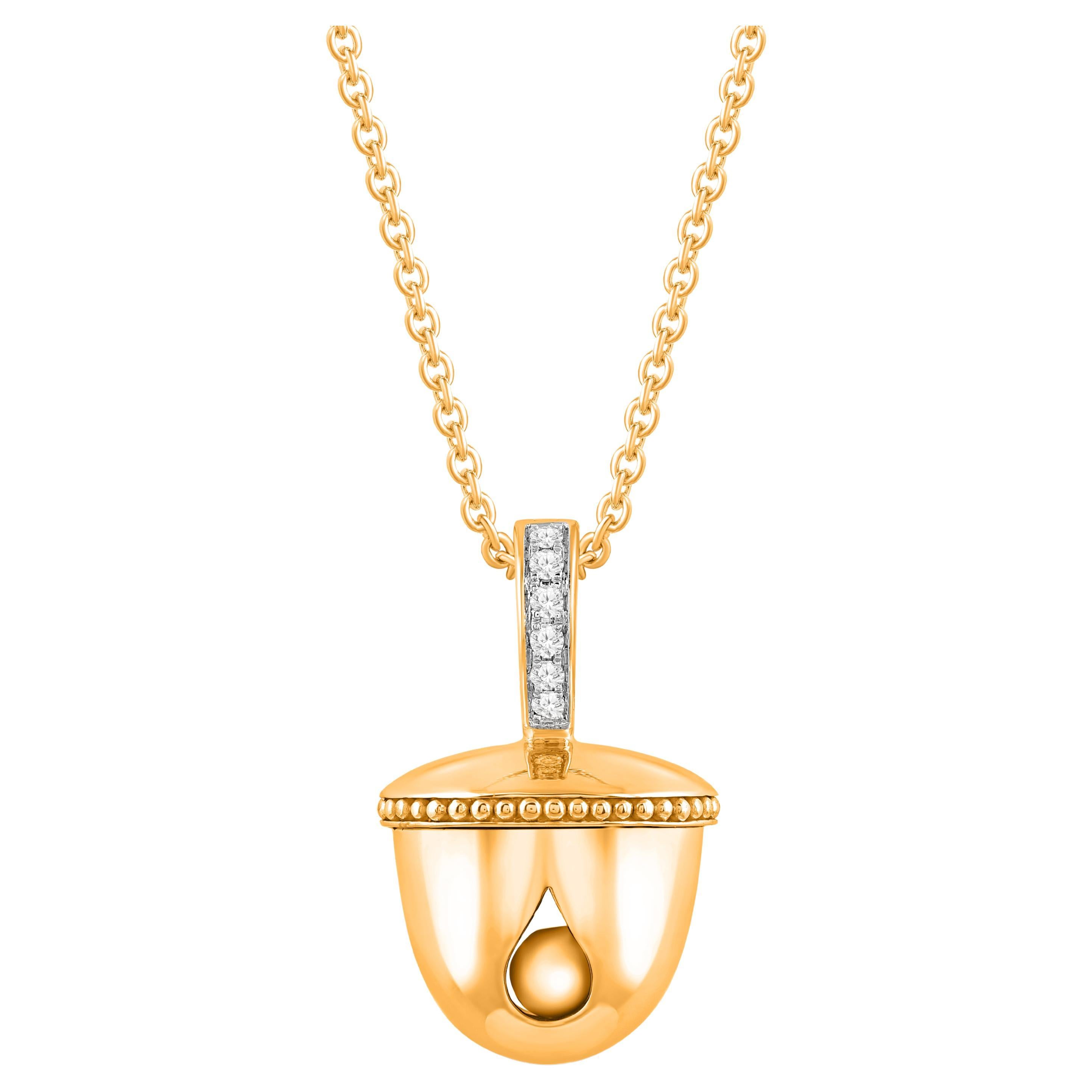 HARAKH 18KT Gold Natural Colorless Diamond Ghunghroo Melodic Pendant-Charm