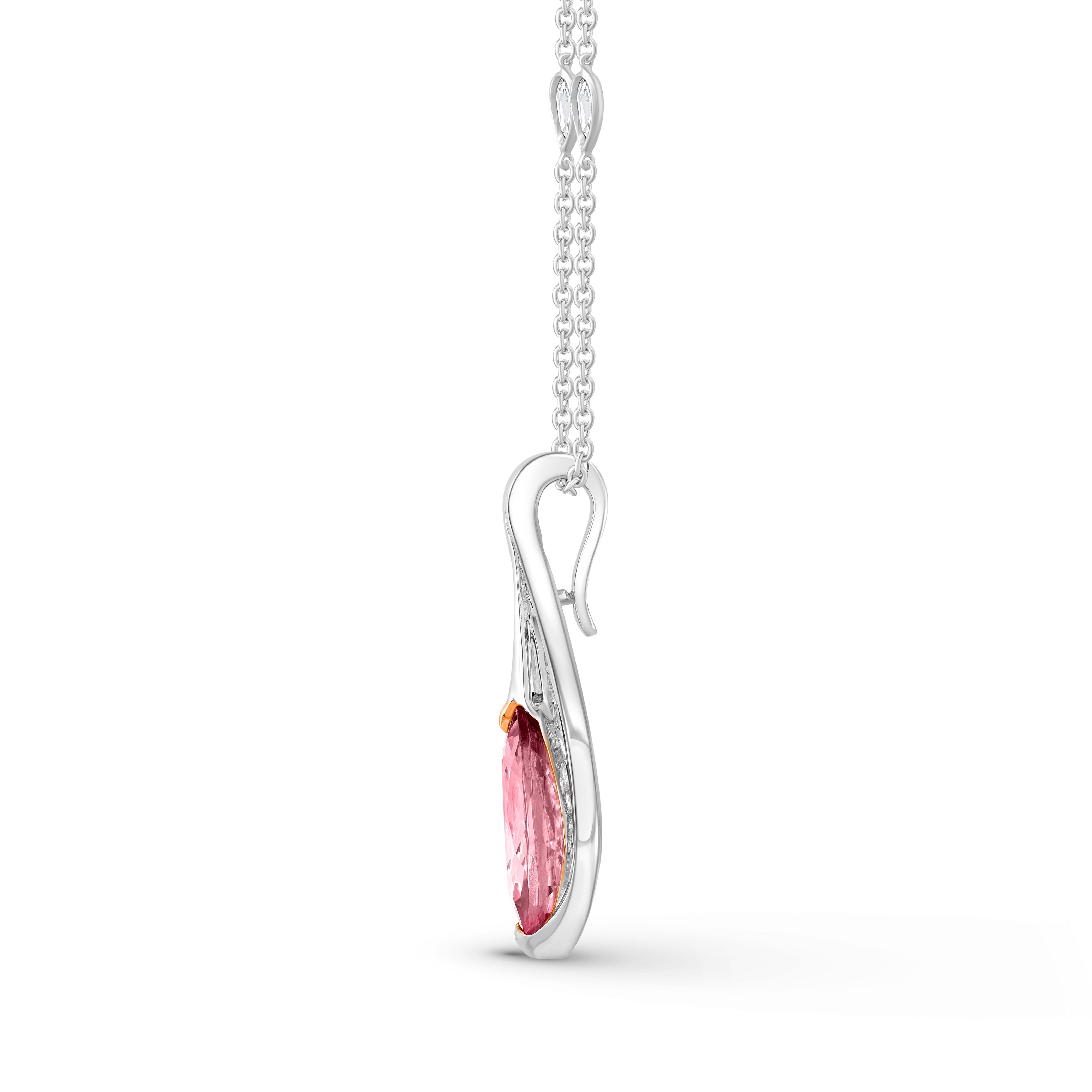 Contemporary HARAKH 18KT Gold Nature Colorless Diamond and Pink Tourmaline Cascade Pendant For Sale