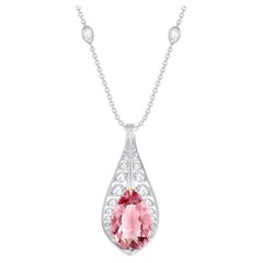 HARAKH 18KT Gold Nature Colorless Diamond and Pink Tourmaline Cascade Pendant