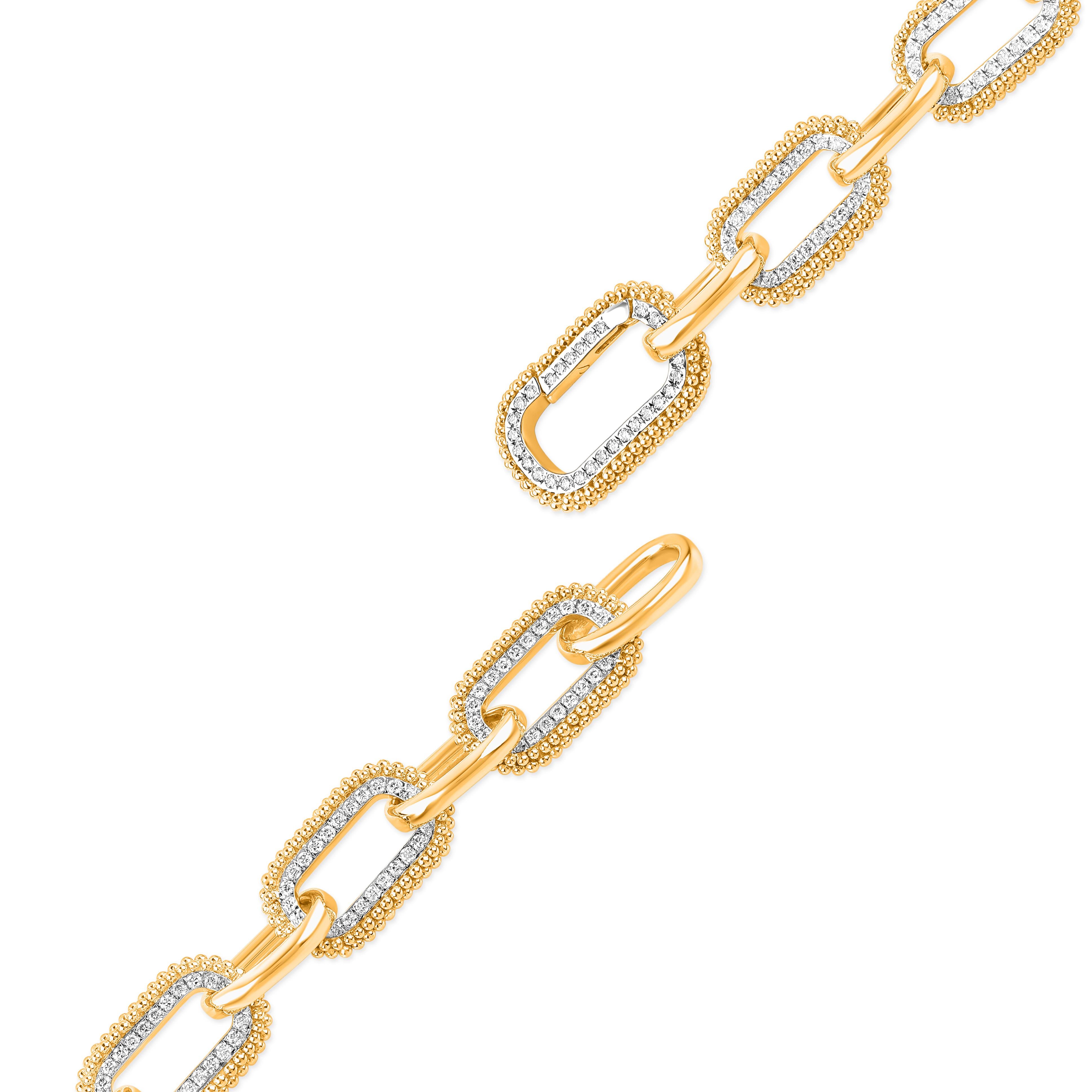 HARAKH 18KT Gold Nature Farblos Diamant Sonnenlicht Papier Clip Armband. (Brillantschliff) im Angebot