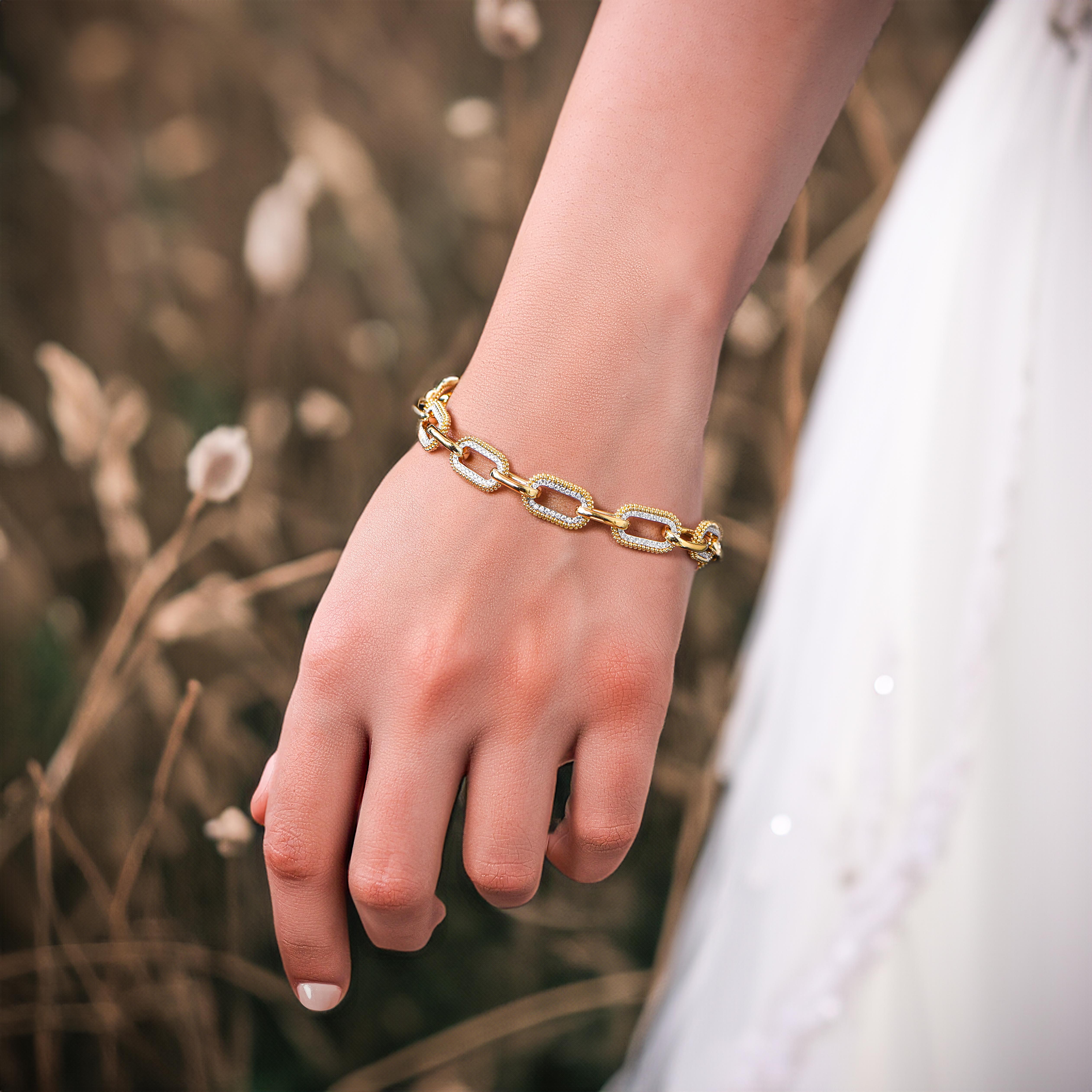 HARAKH 18KT Gold Nature Farblos Diamant Sonnenlicht Papier Clip Armband. im Zustand „Neu“ im Angebot in New York, NY