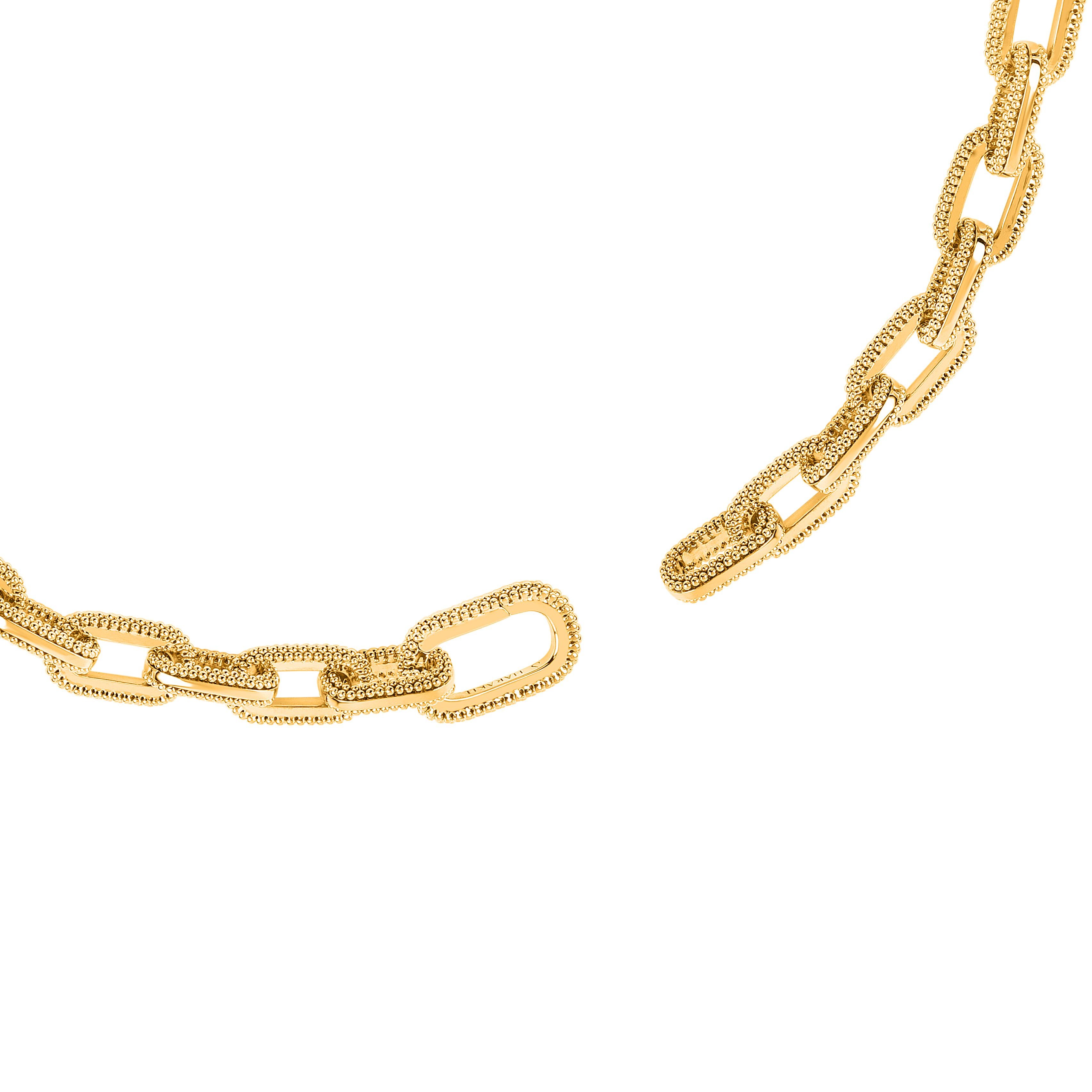 Inspired by the journey of the sun’s rays traveling through space and time to brighten our world, this necklace is crafted in 18KT yellow gold. An artisanal form of embroidery known as pota is recreated especially for gold using delicate handmade