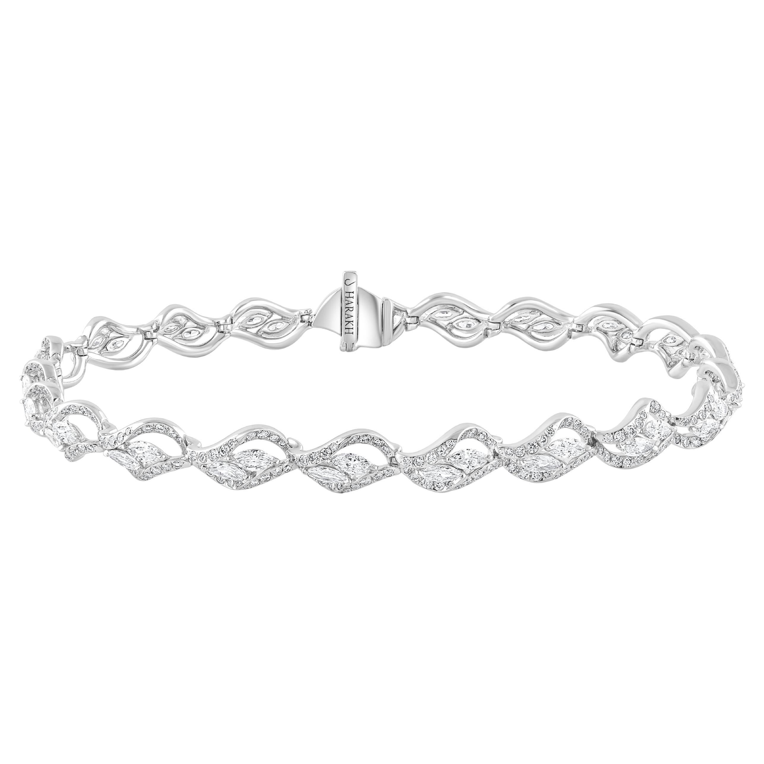 HARAKH 3 1/5 CT Natural Colorless Diamond Swirl Link 18KT White Gold Bracelet