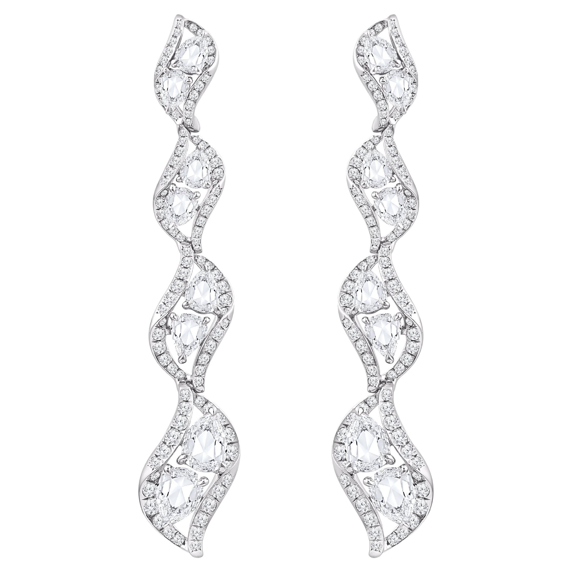 HARAKH 18KT White Gold Colorless Diamond Cascade Swirl Dangling Earrings