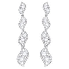 HARAKH 18KT White Gold Colorless Diamond Cascade Swirl Dangling Earrings