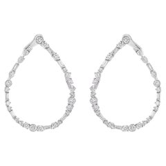 HARAKH 18KT White Gold Colorless Diamond Contemporary Hoop Earrings
