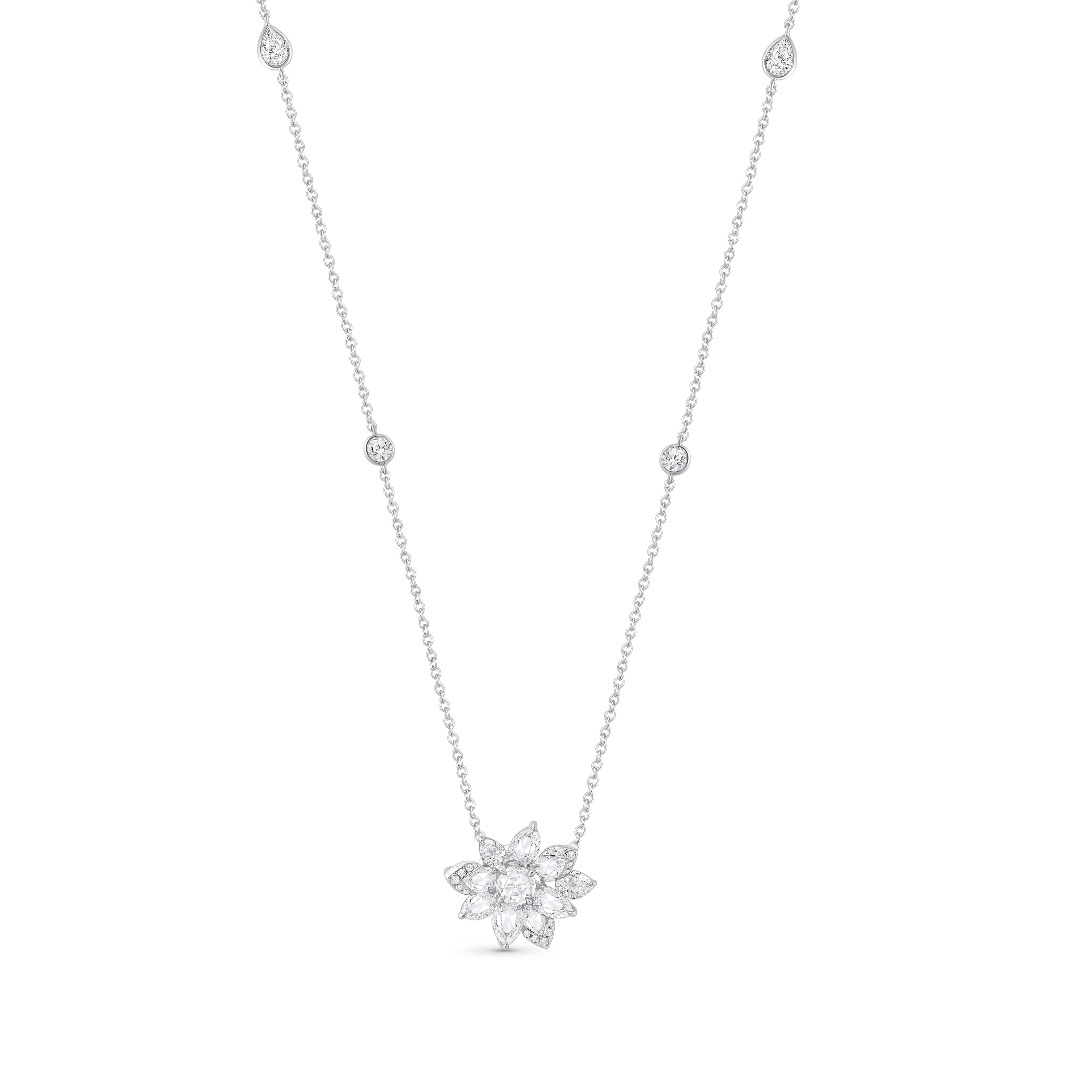 HARAKH 18KT Weißgold Nature Farblos Diamant Cascade Cluster Halskette (Zeitgenössisch) im Angebot