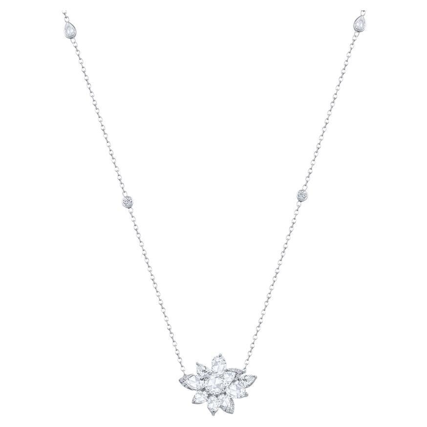 HARAKH 18KT White Gold Nature Colorless Diamond Cascade Cluster Necklace