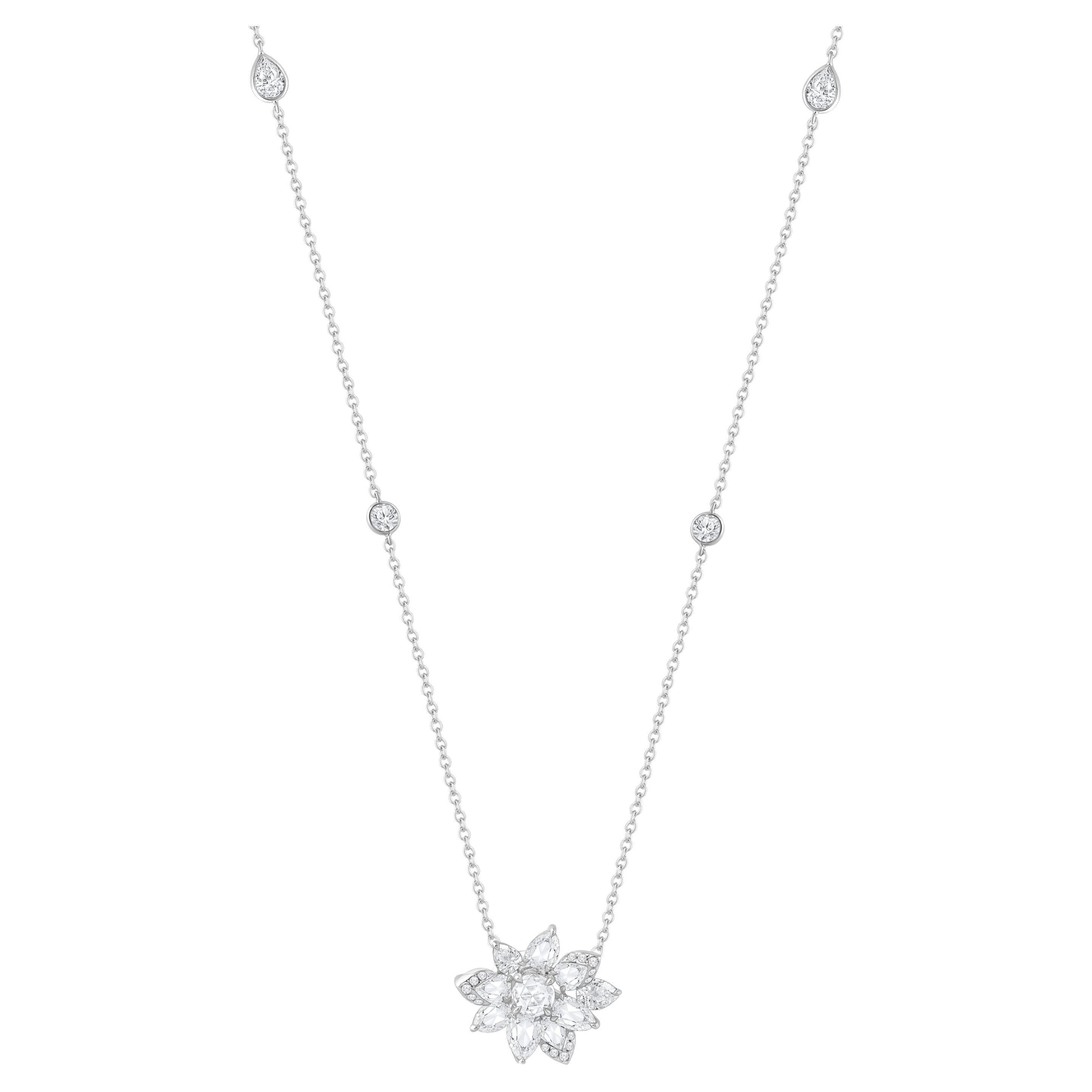 HARAKH 18KT Weißgold Nature Farblos Diamant Cascade Cluster Halskette