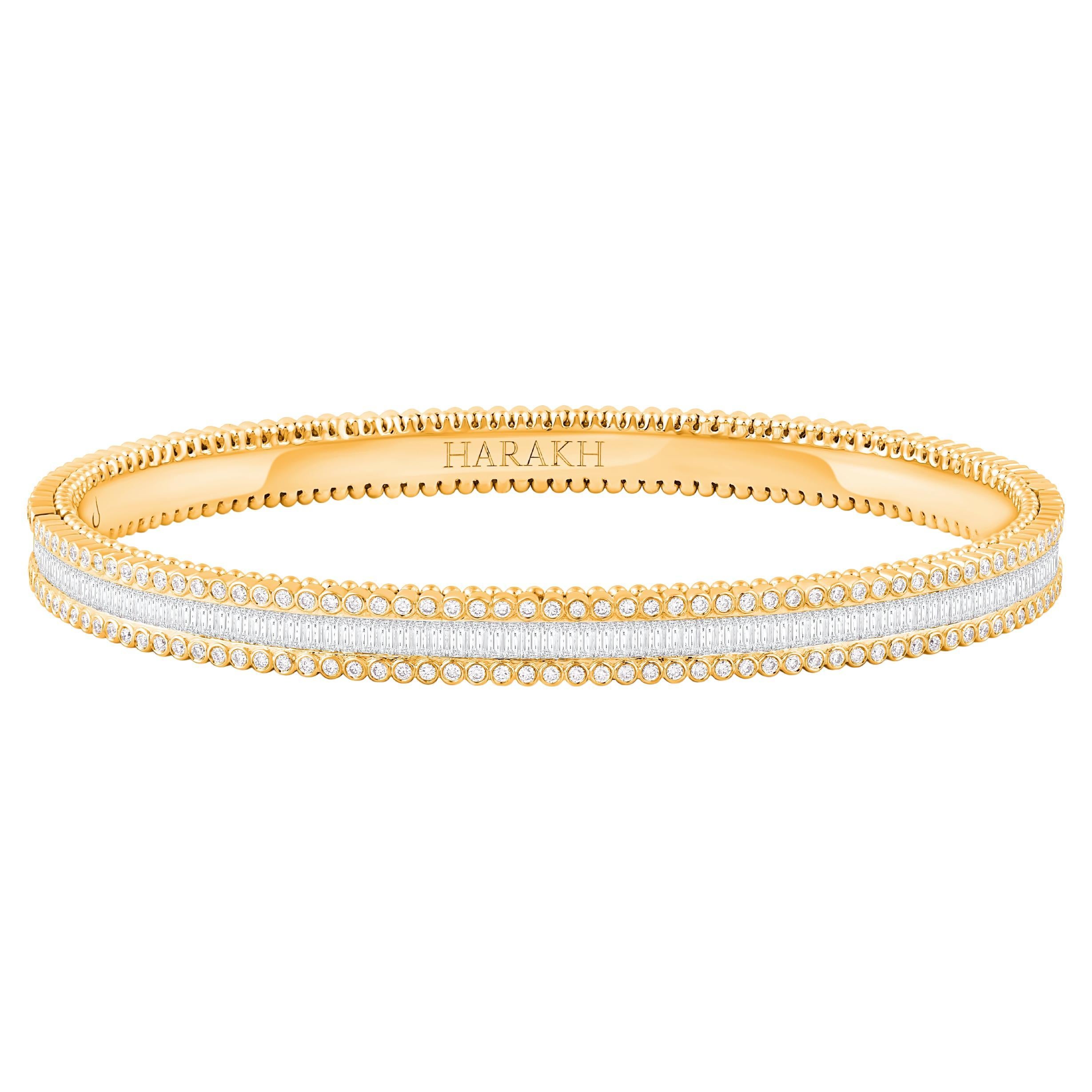 HARAKH 18KT Yellow Gold Baguette Colorless Diamond Sunlight Collection Bangle