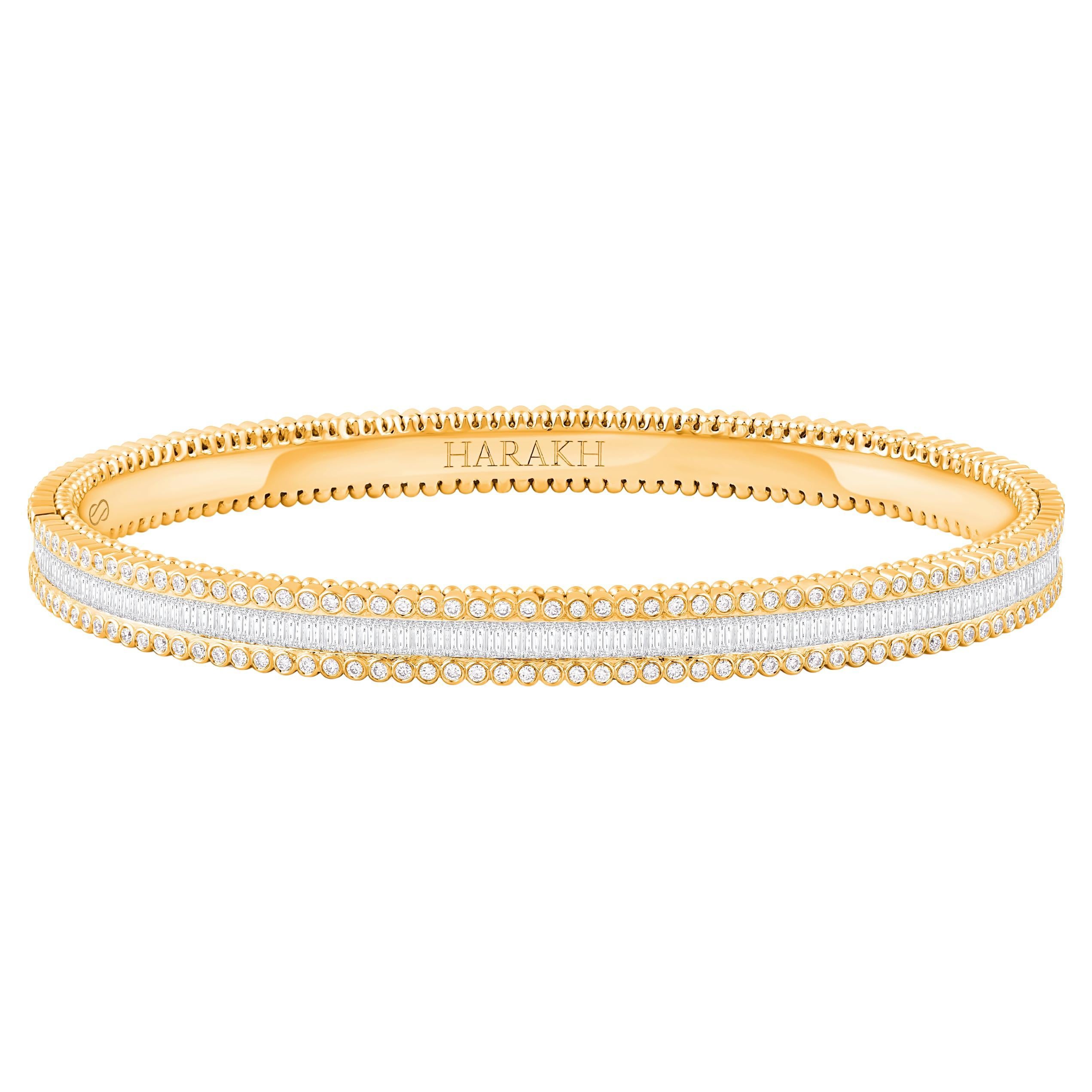 HARAKH Brazalete de oro amarillo de 18 quilates con diamante incoloro baguette de la colección Sunlight en venta
