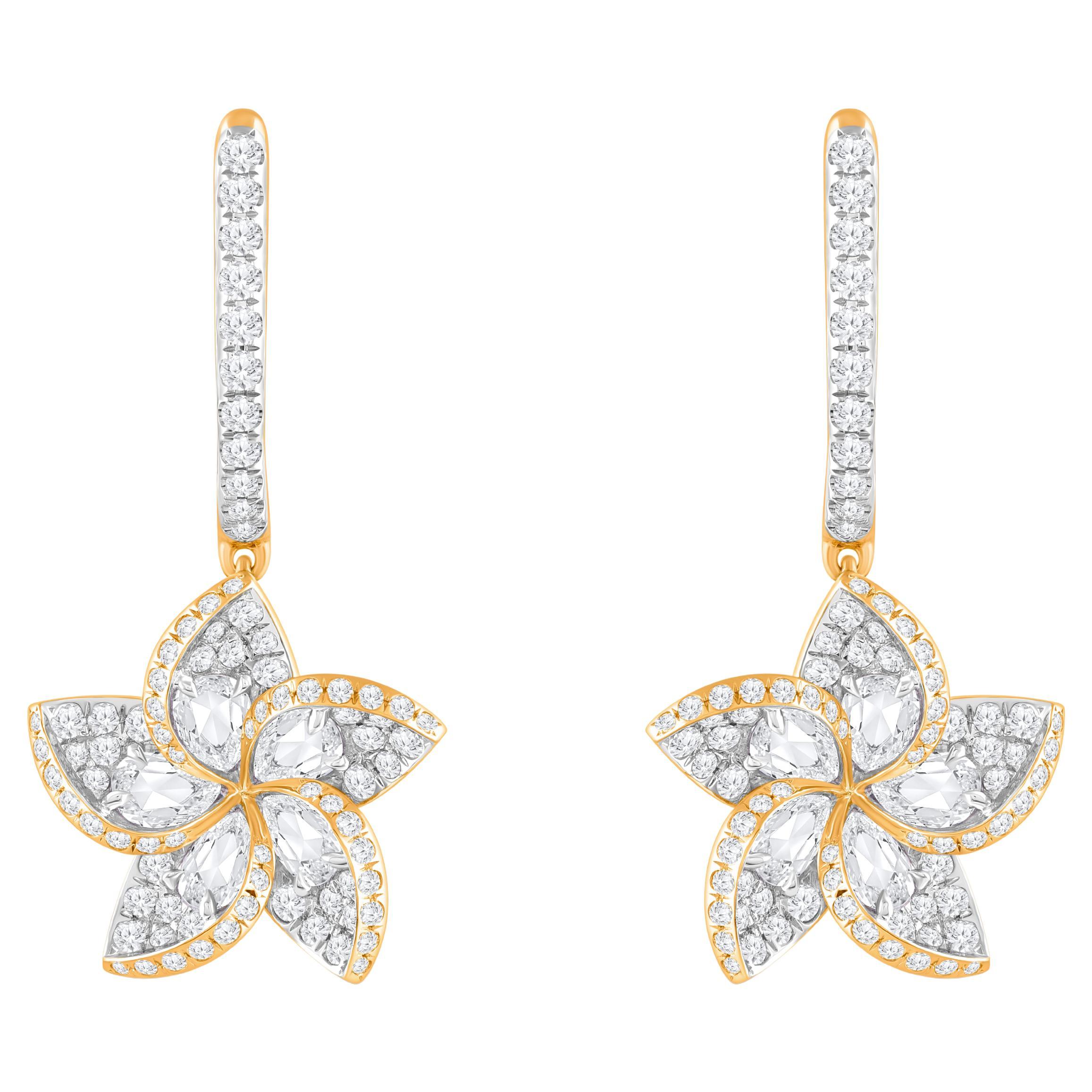 HARAKH 1CT Natürliche farblose Diamant Frangipani 18KT Gelbgold Ohrringe baumeln