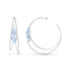 HARAKH 2 1/2 CT Colorless Diamond and Aquamarine Raindrop 18K Gold Hoop Earrings