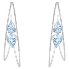 Orecchini a cerchio in oro 18 carati con diamanti incolori e acquamarina HARAKH 2 1/2 CT