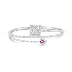 HARAKH 2 1/2 CT Colorless Diamond and Ruby Mandala Swirl Bangle in 18KT Gold