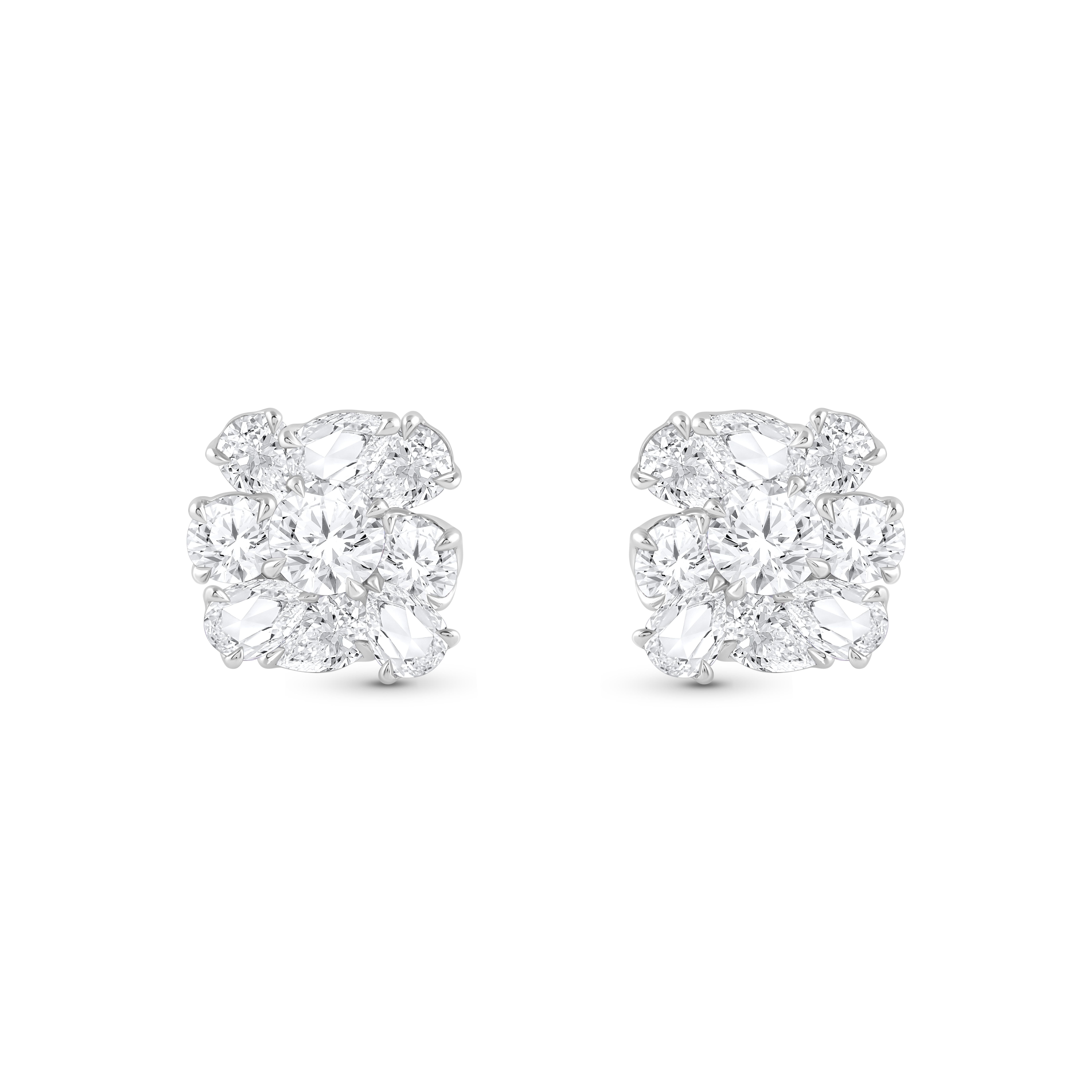 HARAKH Pendientes de oro blanco de 18 quilates en cascada con 2 diamantes incoloros de 1/5 quilates