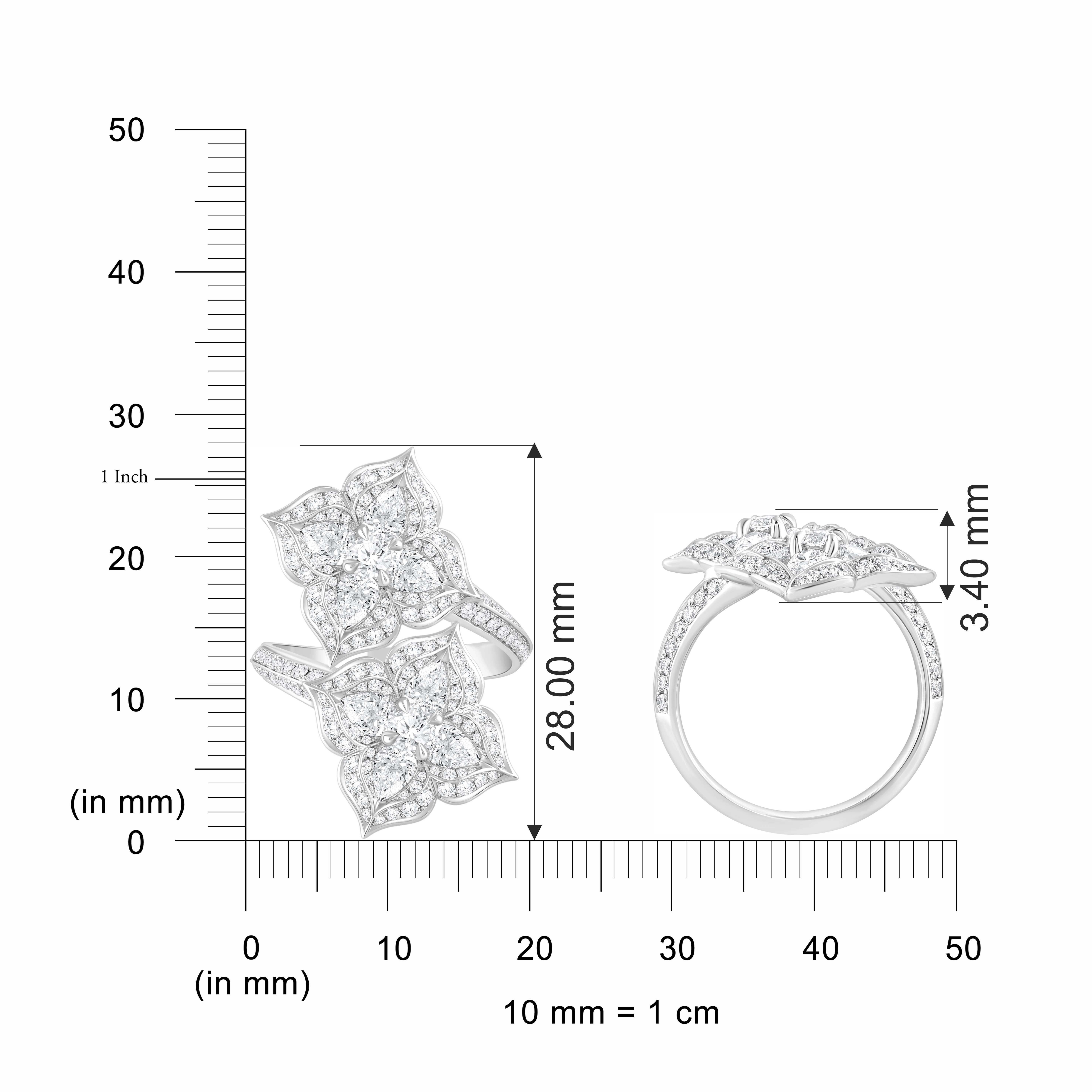 Taille brillant HARAKH, bague Mandala duo courbe en or blanc 18 carats et diamants incolores 2 1/4 carats en vente