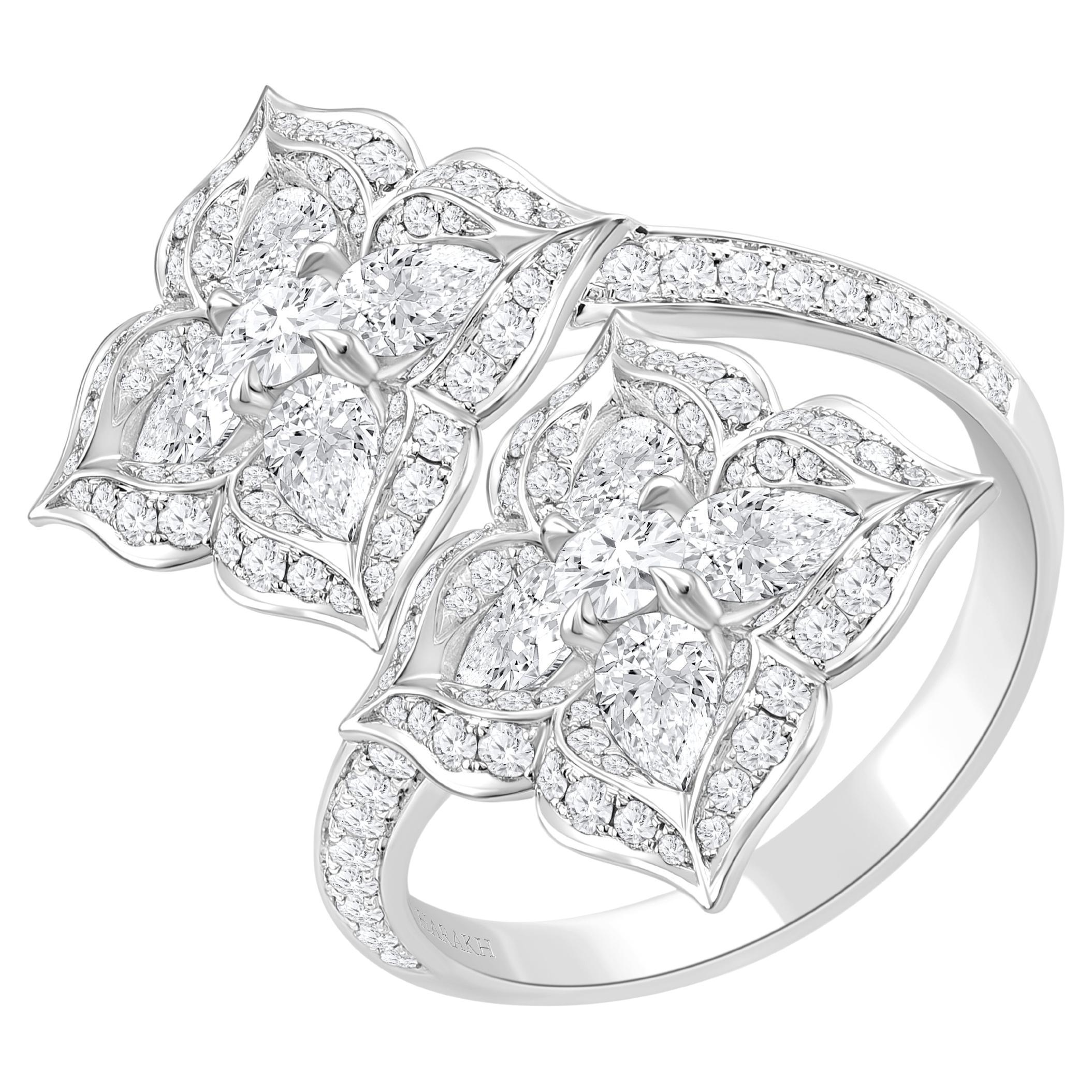 HARAKH 2 1/4 CT Colorless Diamond Mandala Duo Curve Ring in 18KT White Gold