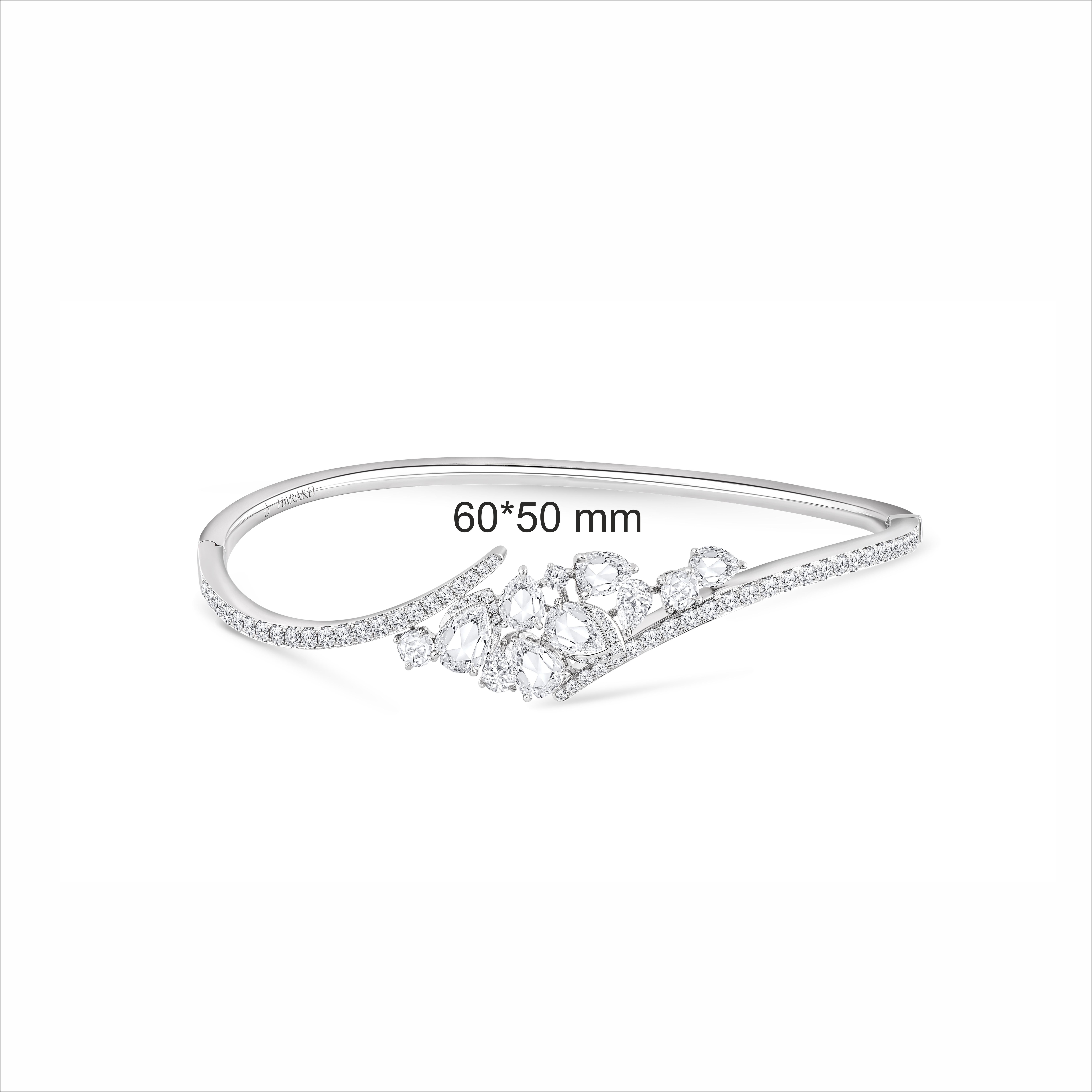 Harakh 2 3/4 Carat Colorless Diamond 14 KT White Gold Cascade Bangle In New Condition For Sale In New York, NY