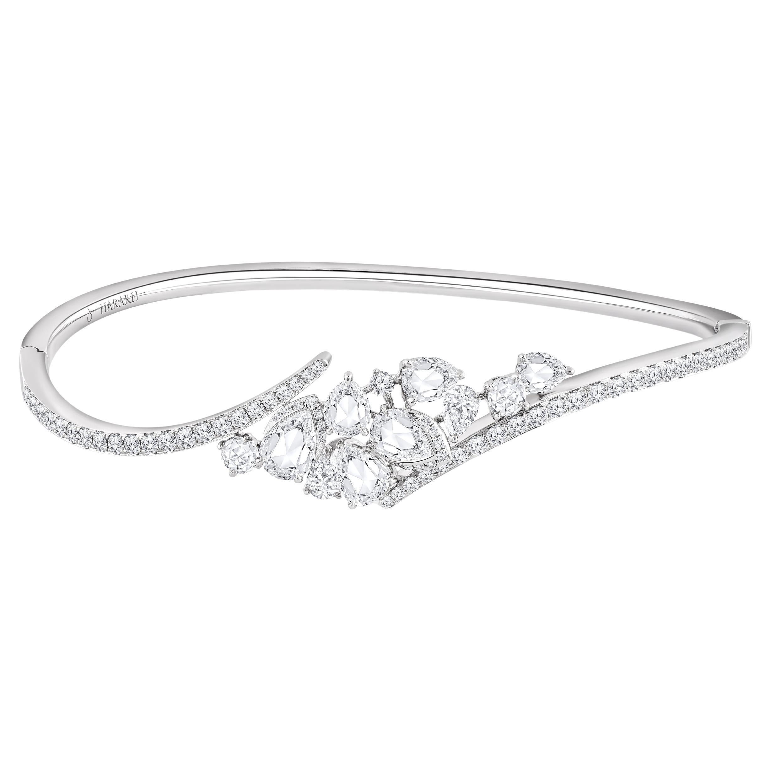 Harakh 2 3/4 Carat Colorless Diamond 14 KT White Gold Cascade Bangle