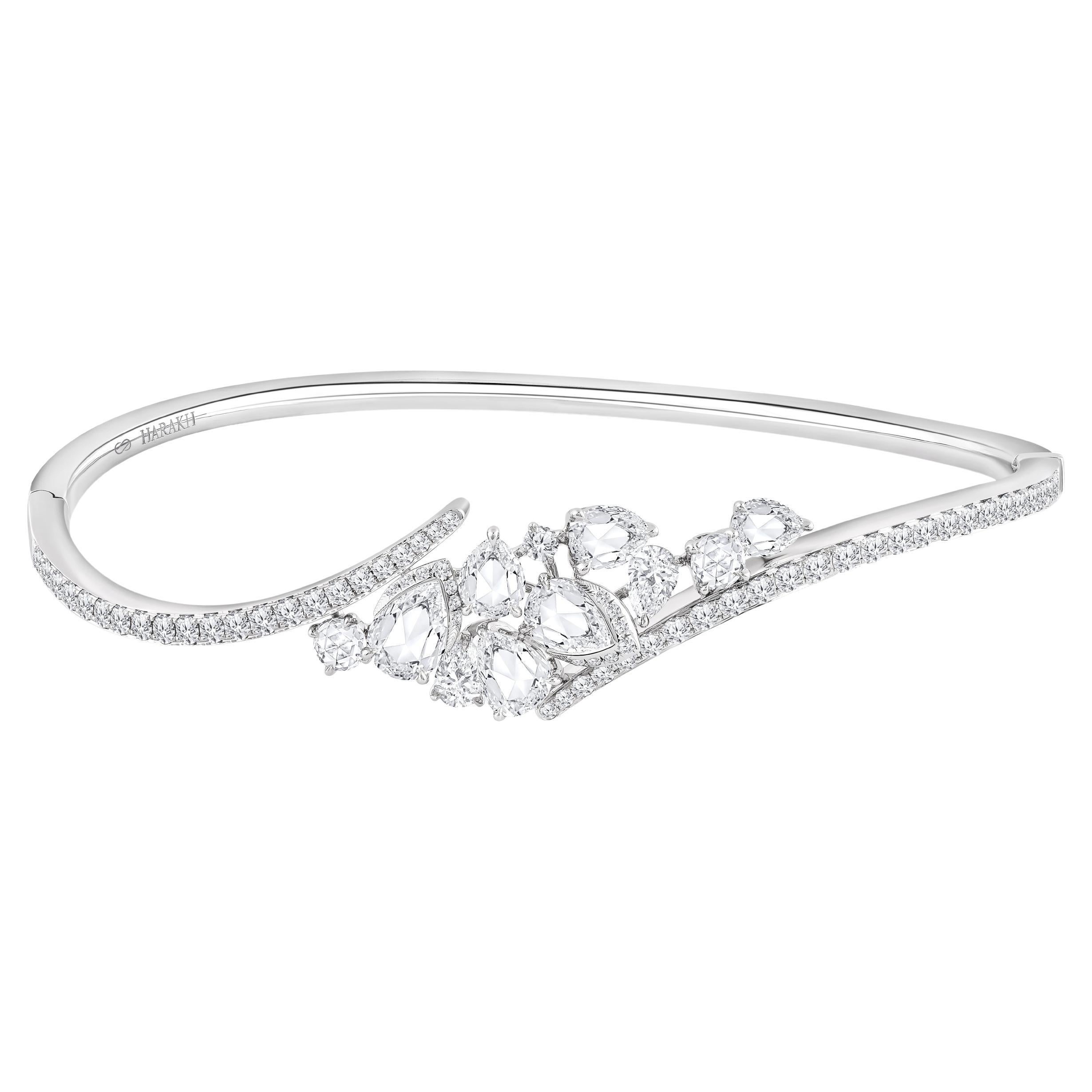 Brazalete en cascada Harakh de oro blanco de 14 KT con diamante incoloro de 2 3/4 quilates en venta